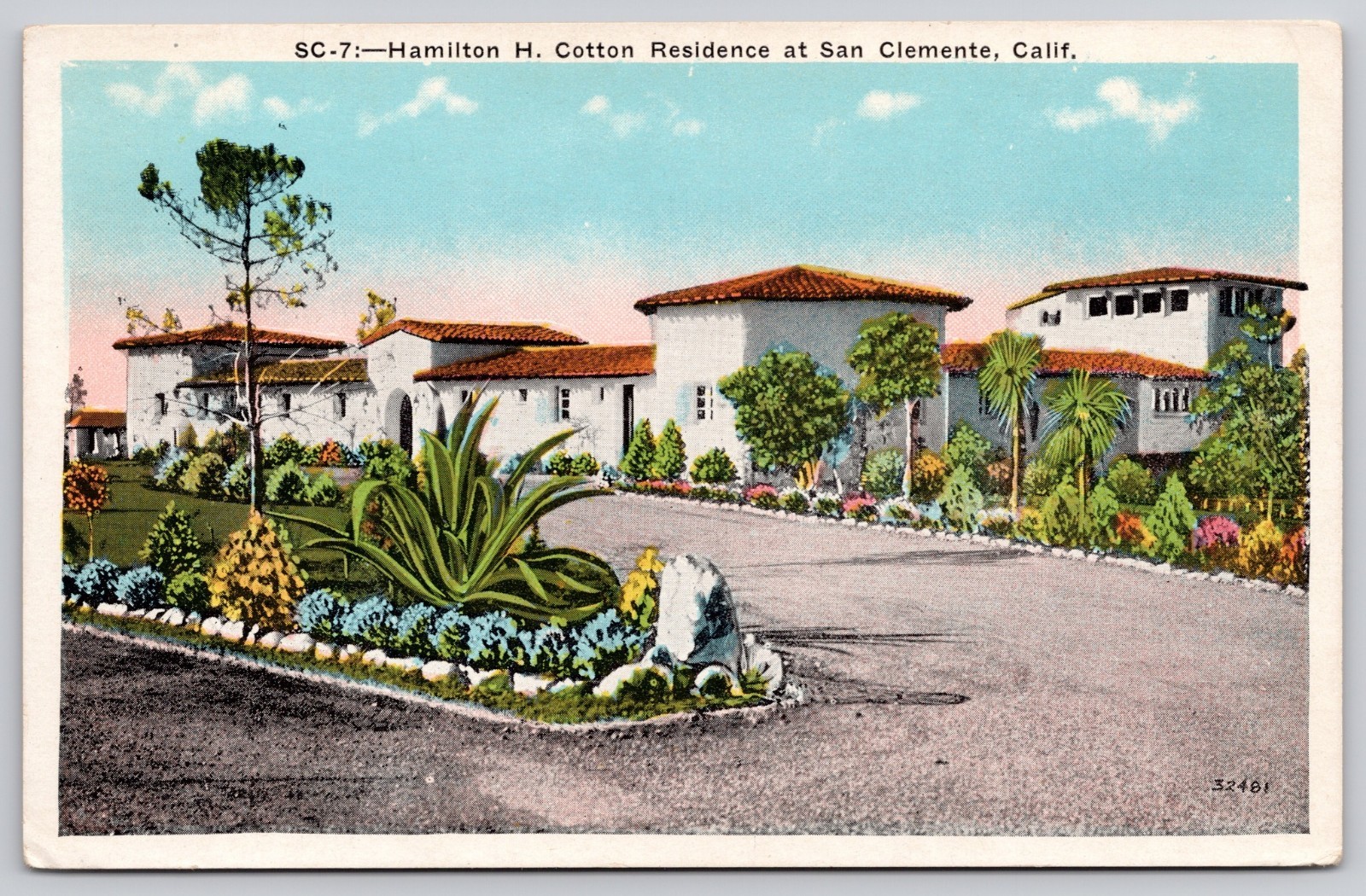 San Clemente California CA Hamilton H Cotton Residence Postcard c1930s