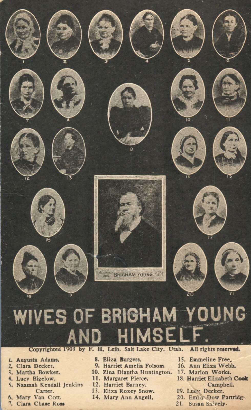 c1903-1907 Antique Postcard Wives Of Brigham Young And Himself Salt Lake, UT