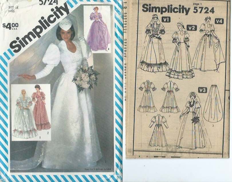 S 5724 sewing pattern ELEGANT Wedding DRESS Bridal GOWN, TRAIN sew size 14 UNCUT