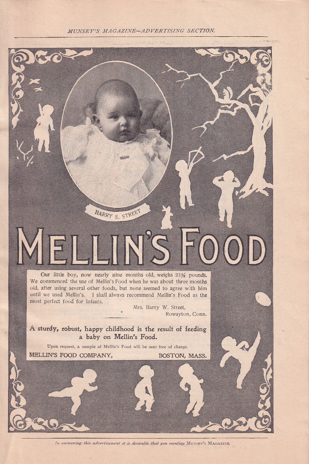 1898 Mellin\'s Food Co Boston MA Print Ad 10\