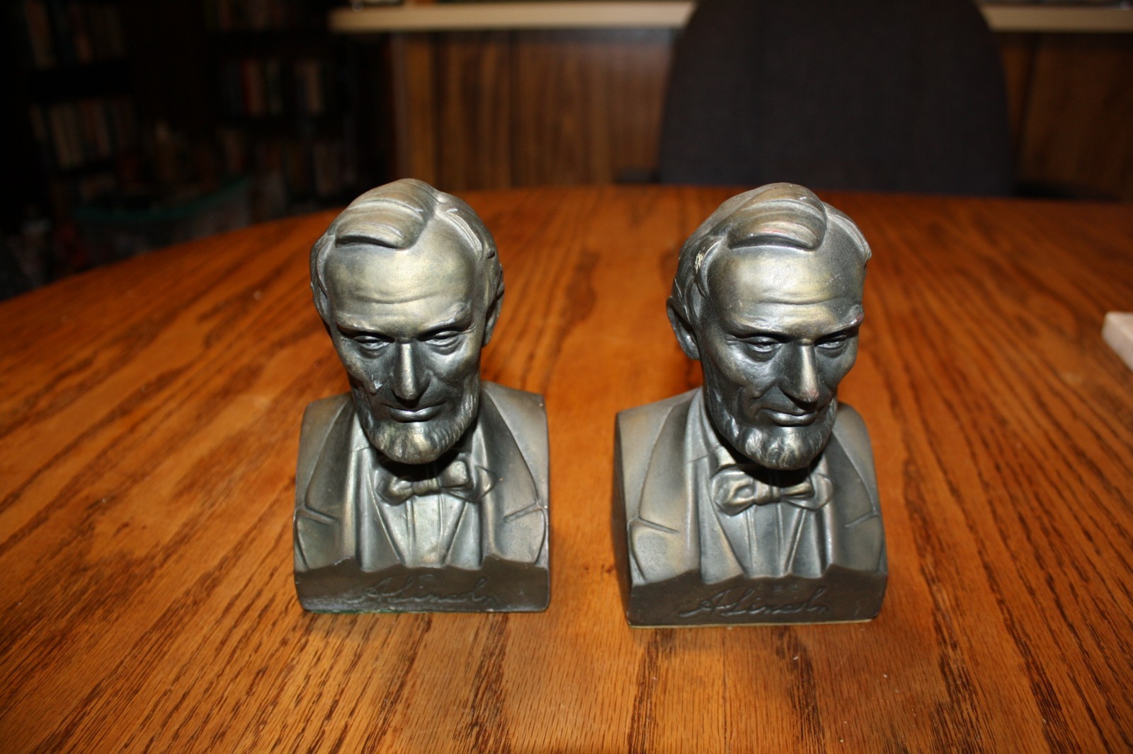 Vintage Pair of Abraham Lincoln Bronze Metal Bookends See Description