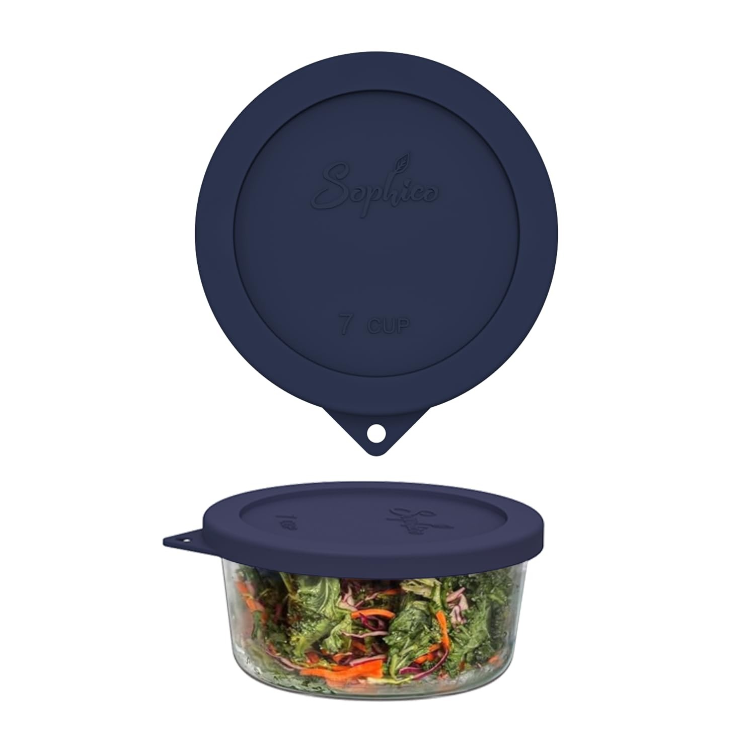 Sophico Round Silicone Storage Cover Lids 6/7 cup, Navy blue - 1 pack 