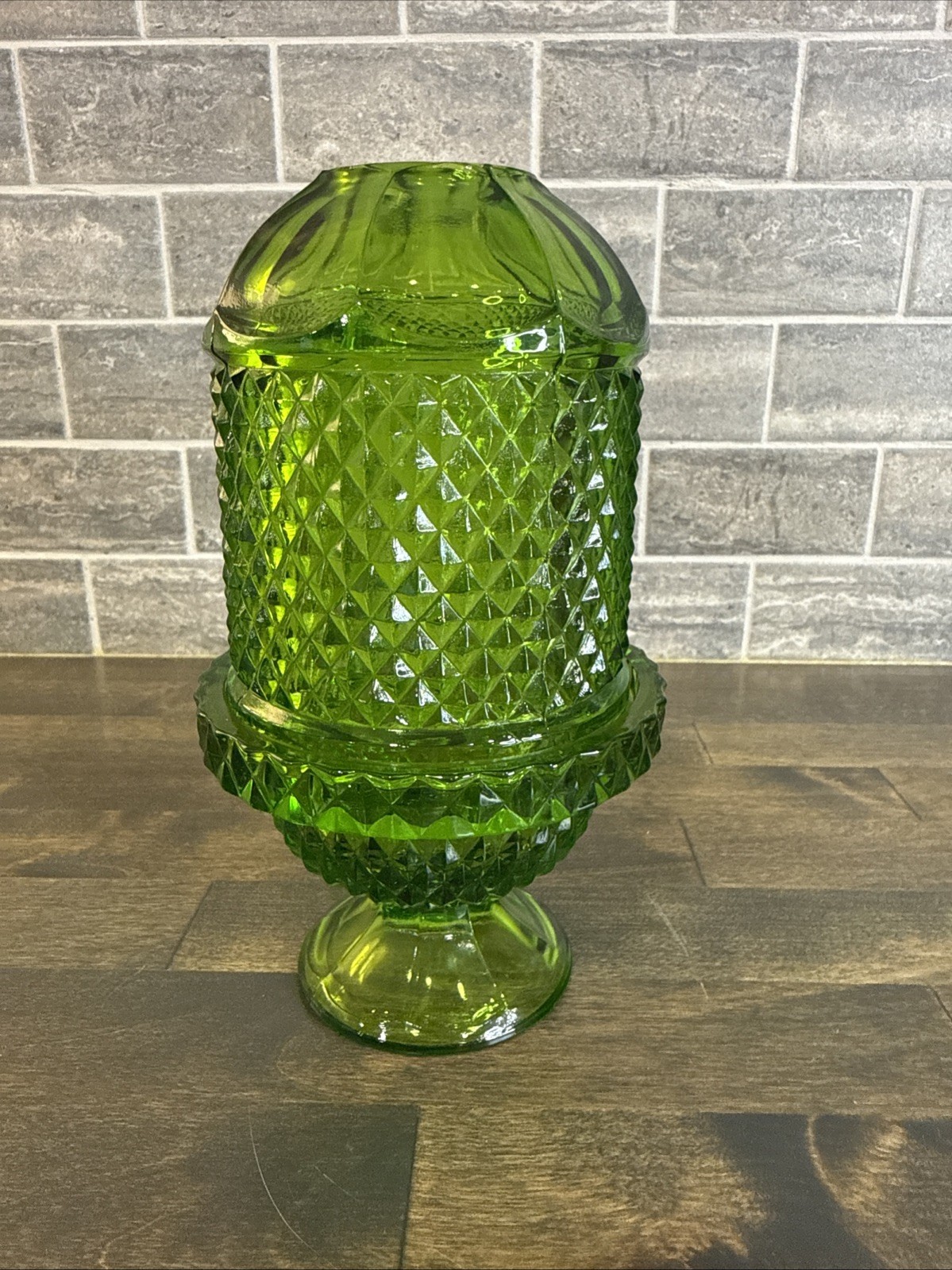 Vintage Viking Green Diamond Point Glass Fairy Lamp