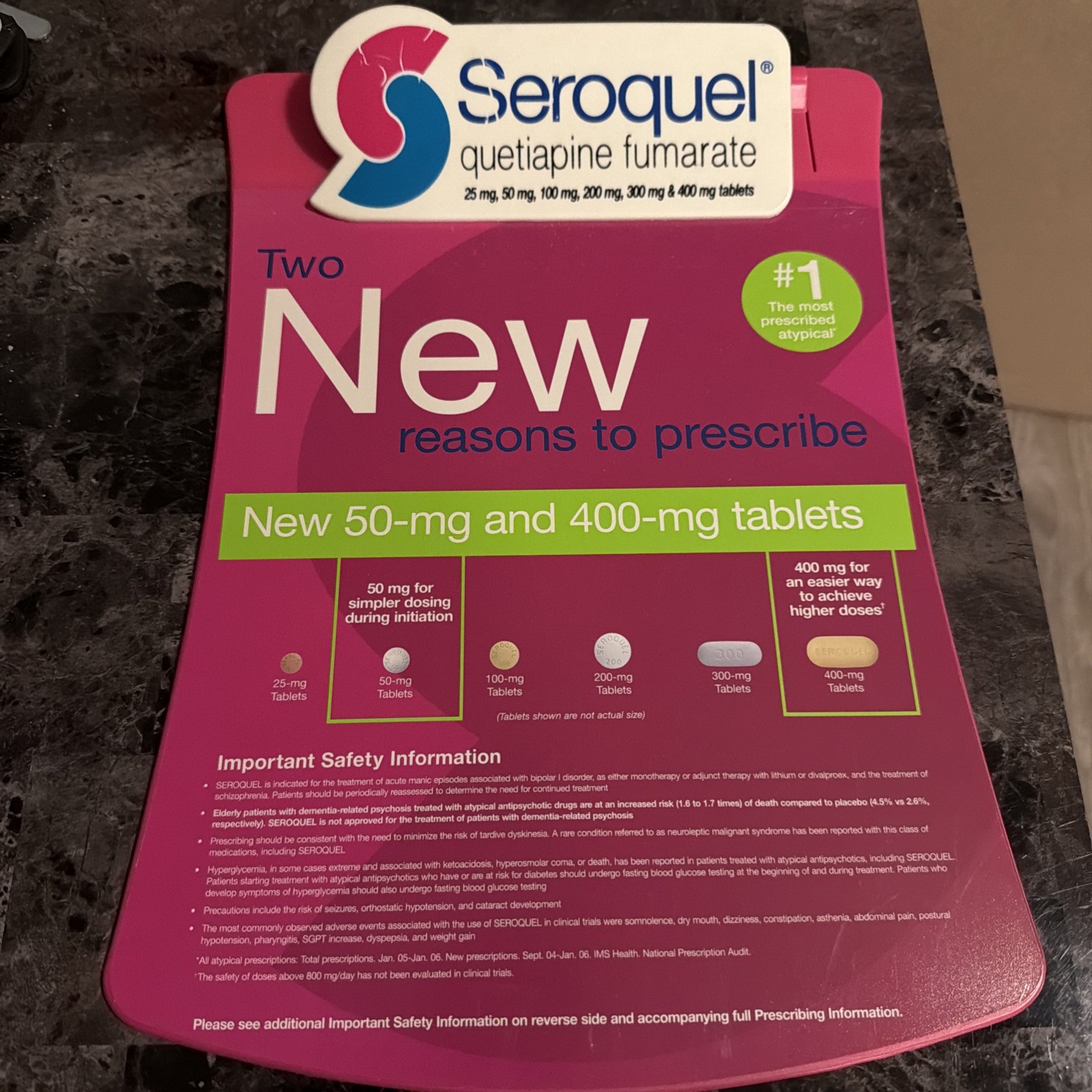 Seroquel New Tablet Size Clipboard Drug Rep Promo 2006 AstraZeneca 