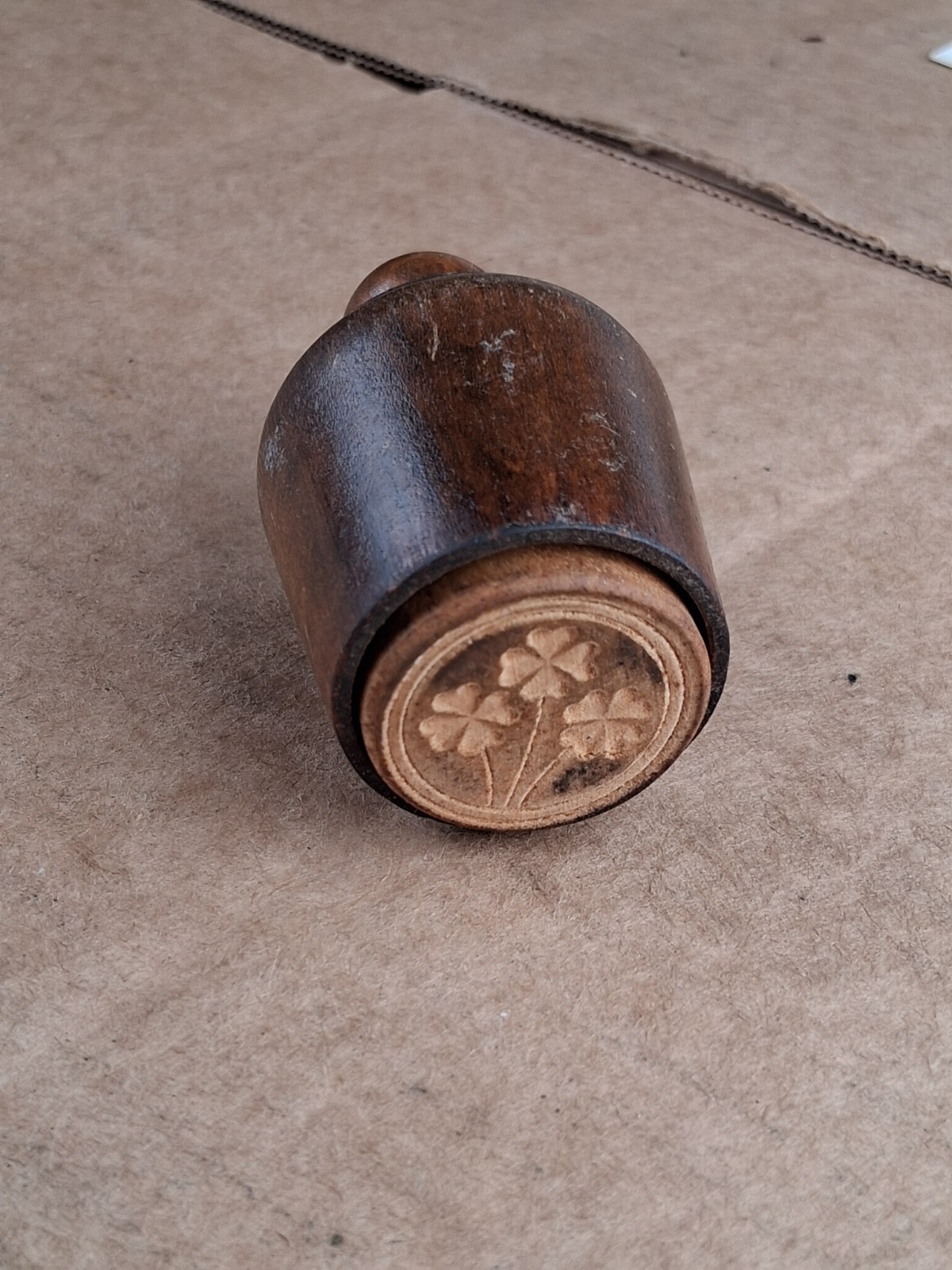 Vintage Wood Small Butter Mold with Four Leaf Clover Pattern