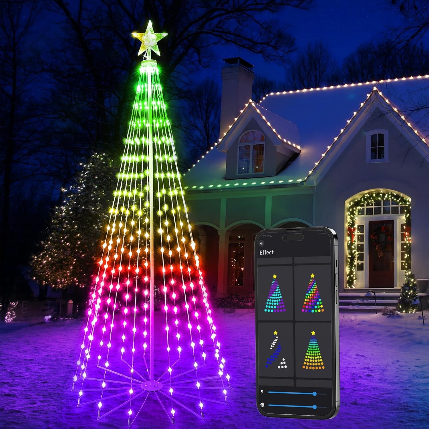 Brizled Smart Lighted Christmas Tree, 6FT 265 LED RGB Christmas Cone Tree App...