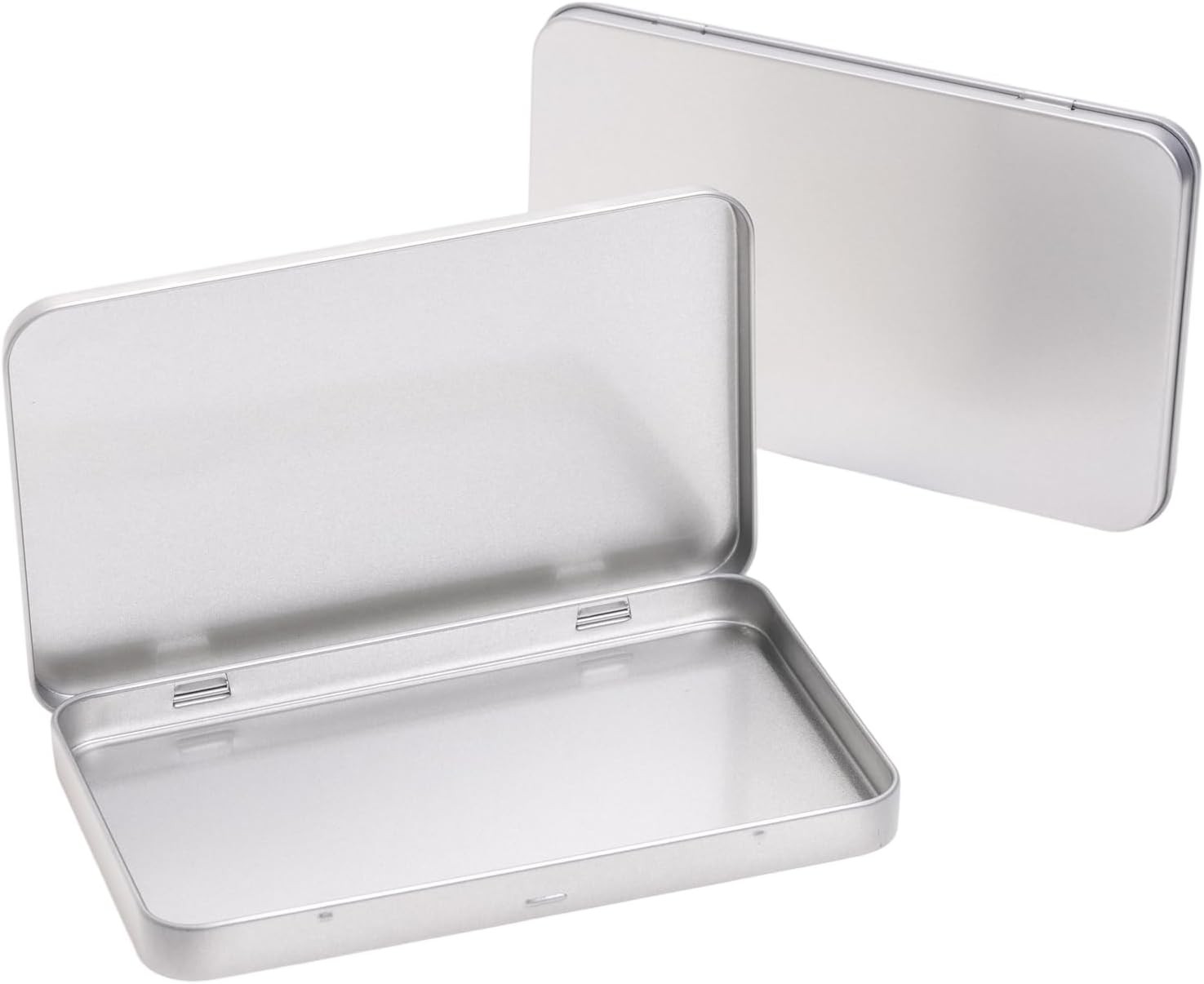 2 Pcs Silver Rectangular Metal Tin Boxes 2 Pcs Silver Rectangular Metal Tin Boxes