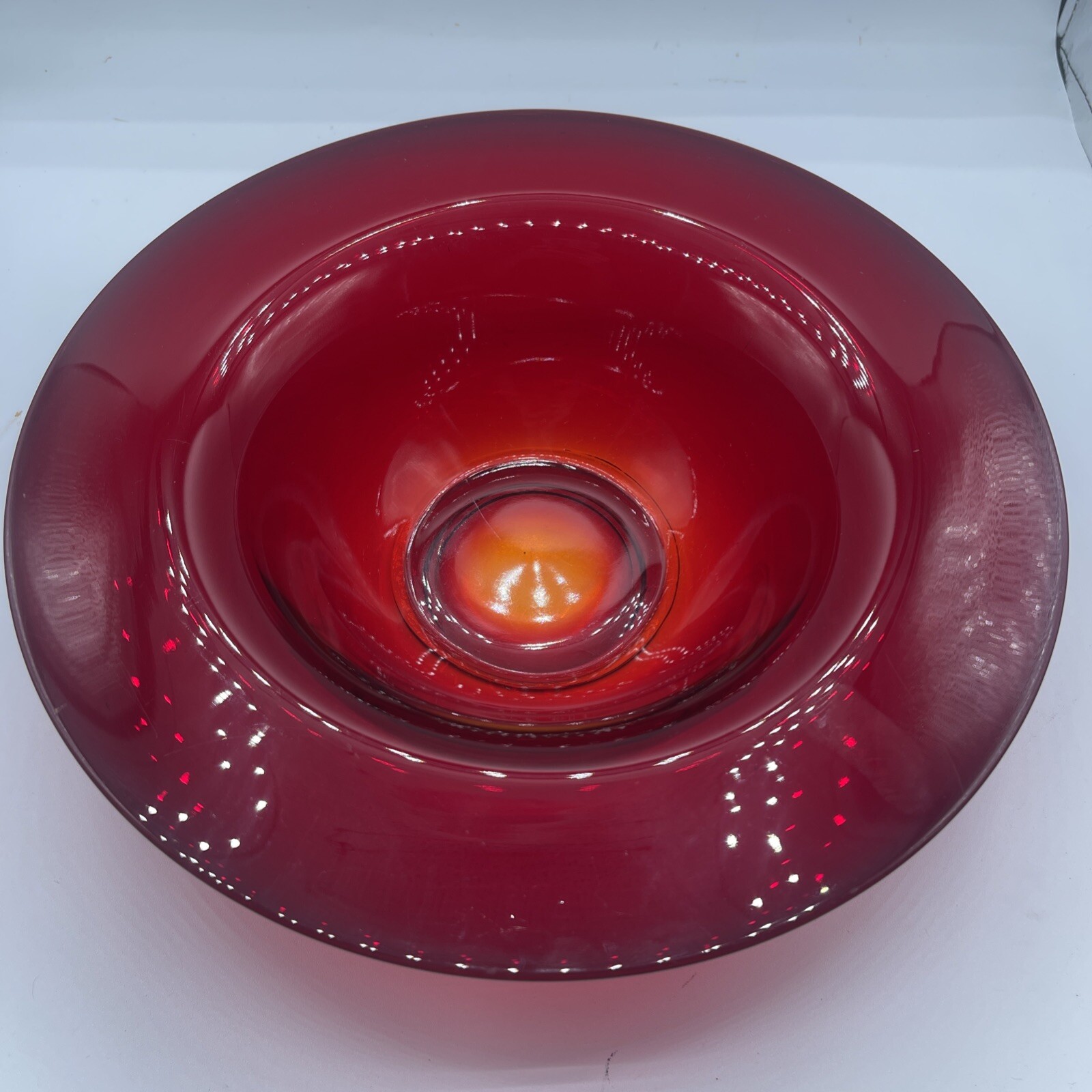 Beautiful Amberina Red Ruby Art Blown Glass Bowl With UV glow 365nm