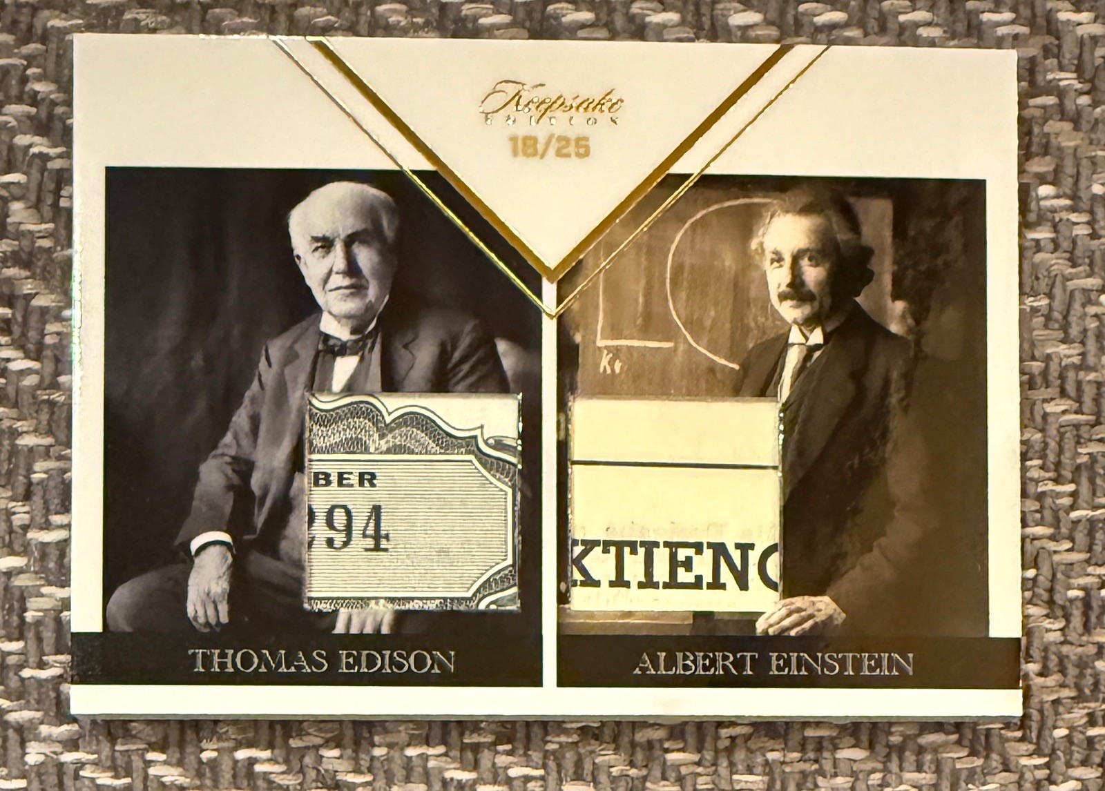 Thomas Edison Albert Einstein 2023 Keepsake DUAL RELIC #d /25 Stock Certificate