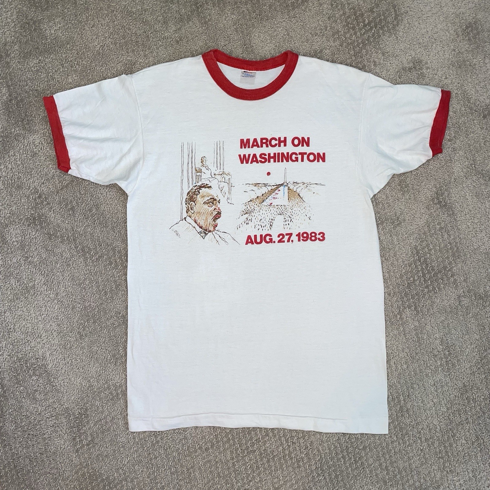 Vntg 80s Champion March On Washington MLK Martin Luther King Shirt Ringer Large