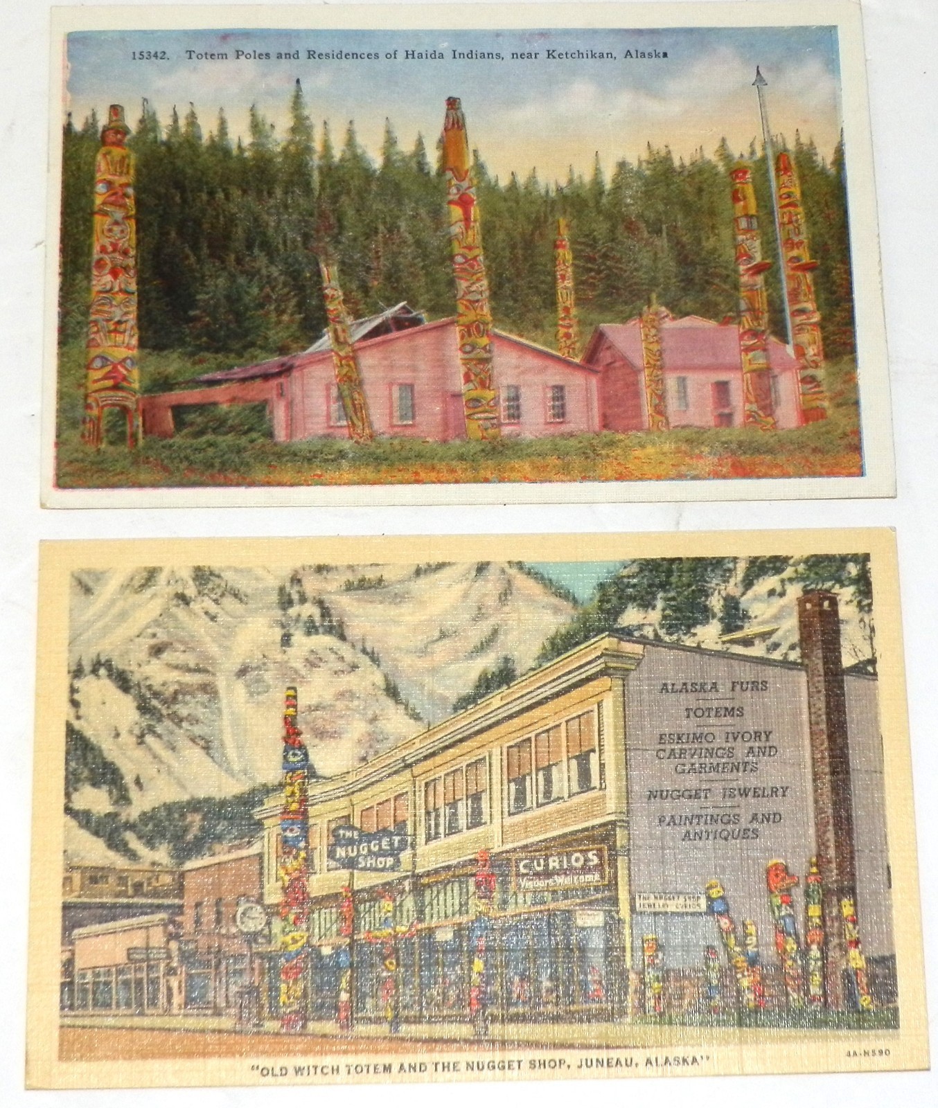 RPPC 2 1940\'s, 50\'s OLD WITCH & HAIDA TOTEM POLE ALASKA POSTCARDS
