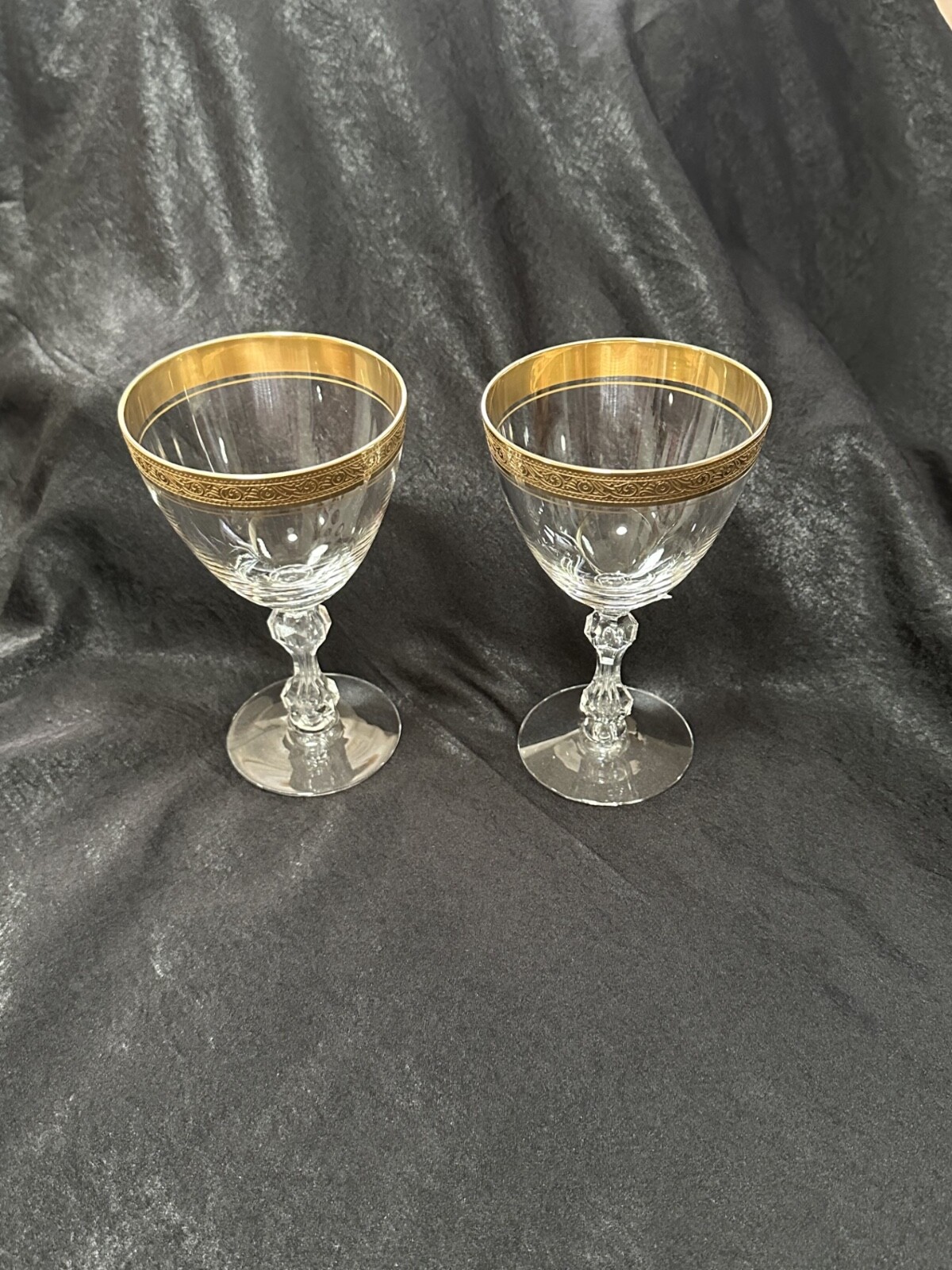 2 Minton Clear  Gold Encrusted water goblets/Tiffin Franciscan Stem 17601