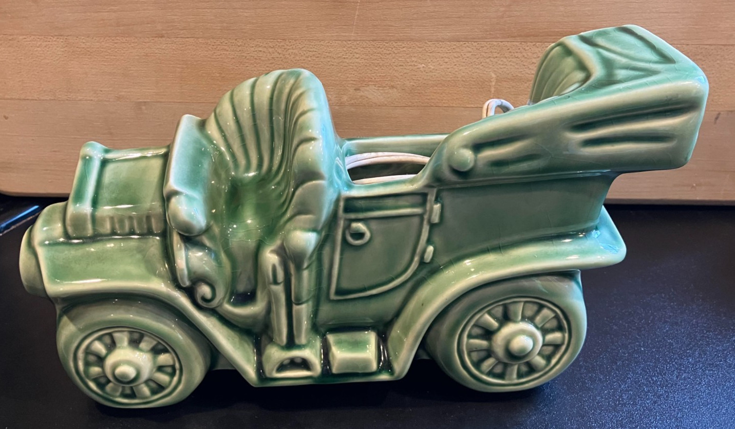 VTG Car MCM TV Lamp & Planter Buckingham Ceramics Green Model T Working 9.75”
