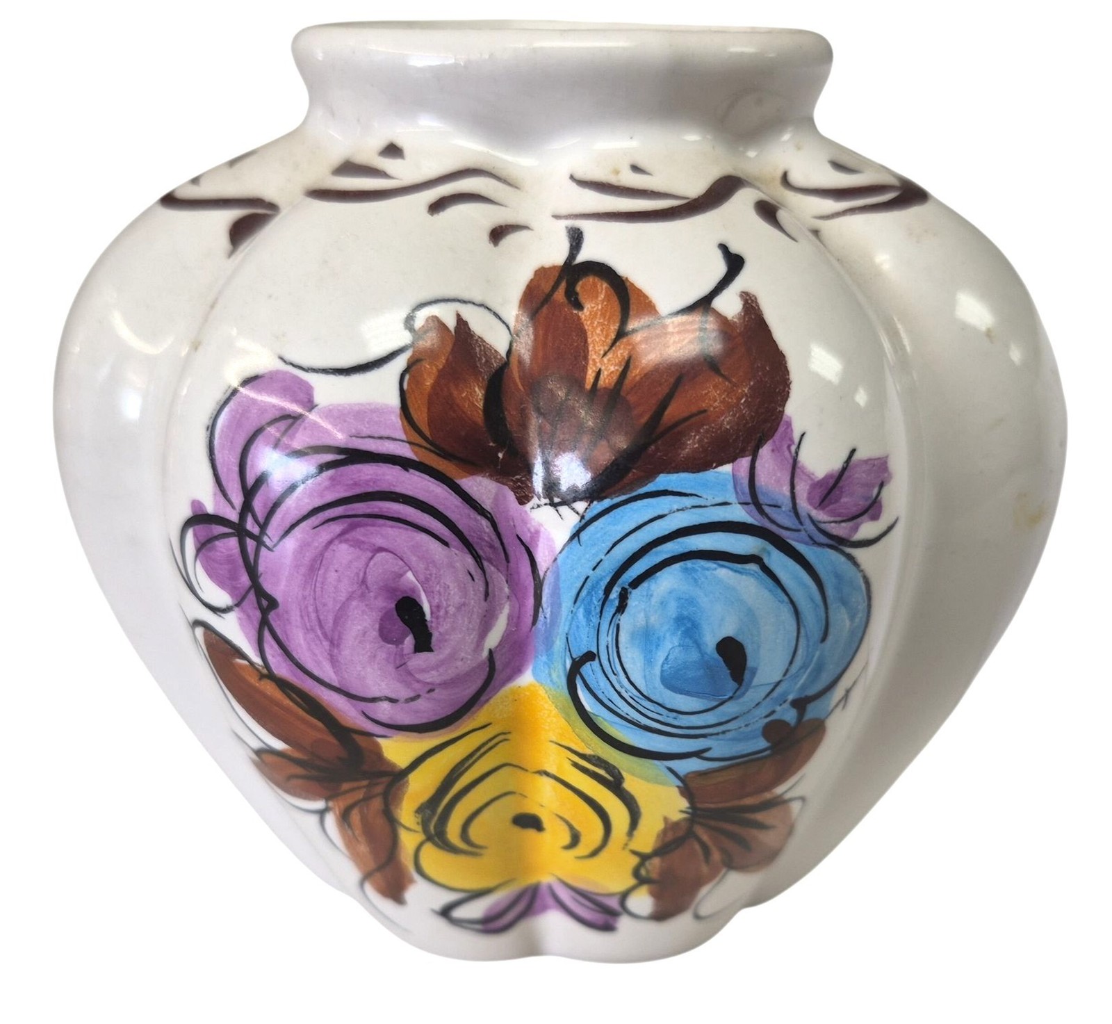 Vintage Vestal Alcobaco Ceramic Vase Hand Painted Portugal 706 Floral 4 Vintage Vestal Alcobaco Ceramic Vase Hand Painted Portugal 706 Floral 4