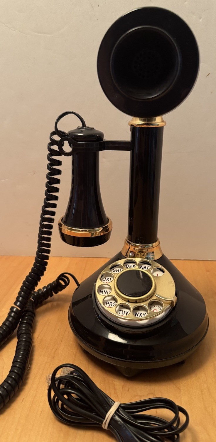 Vintage 1973 The Candlestick Telephone Black Gold Rotary ATC Western Electric