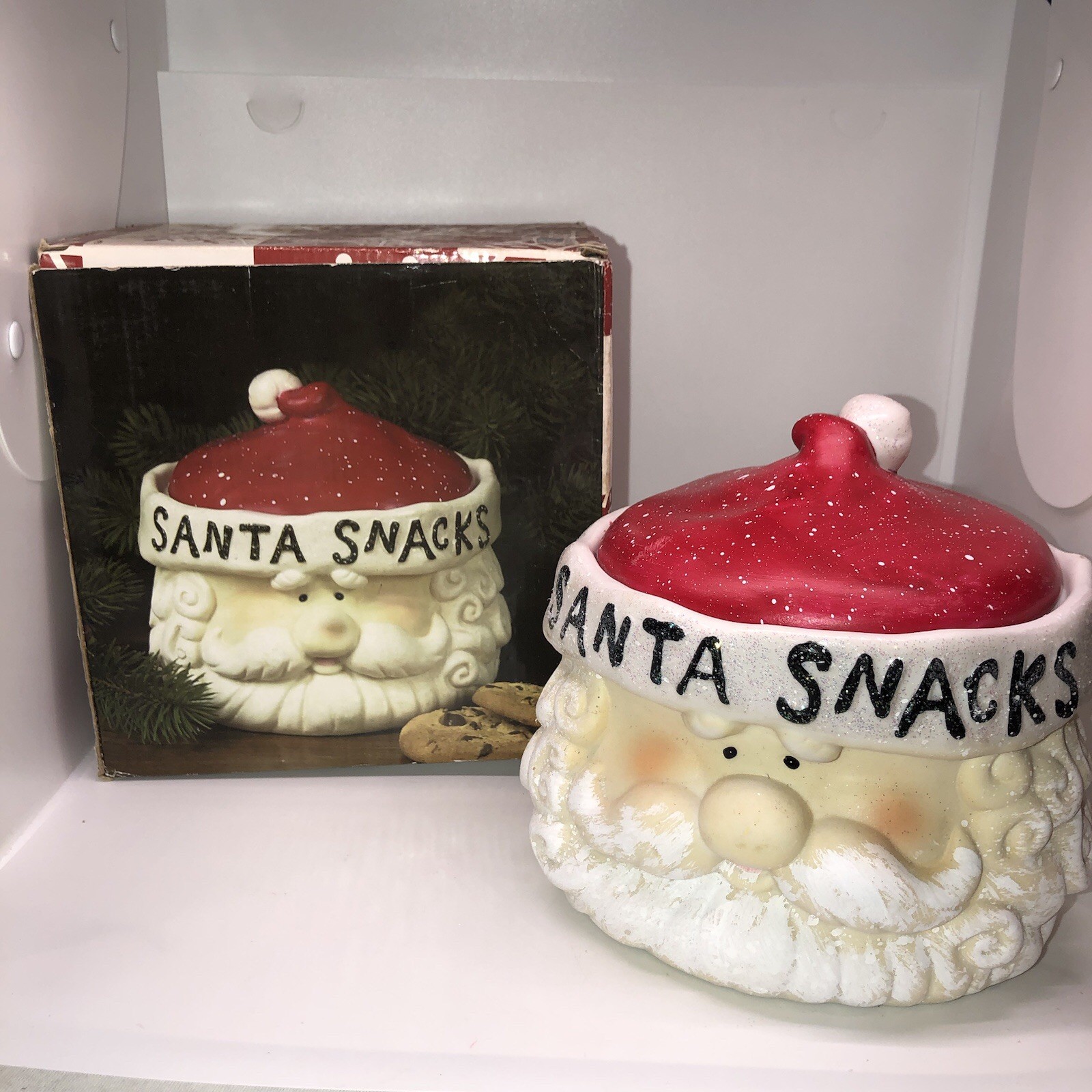 Vintage Cookie Jar Santa Snacks Christmas Ceramic Santa Clause Lid Christmas
