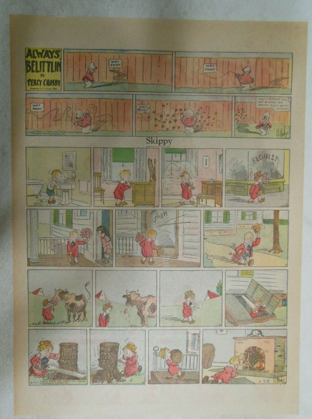 Skippy Sunday Page by Percy Crosby from 1/25/1931 Size: 11 x 15 inches