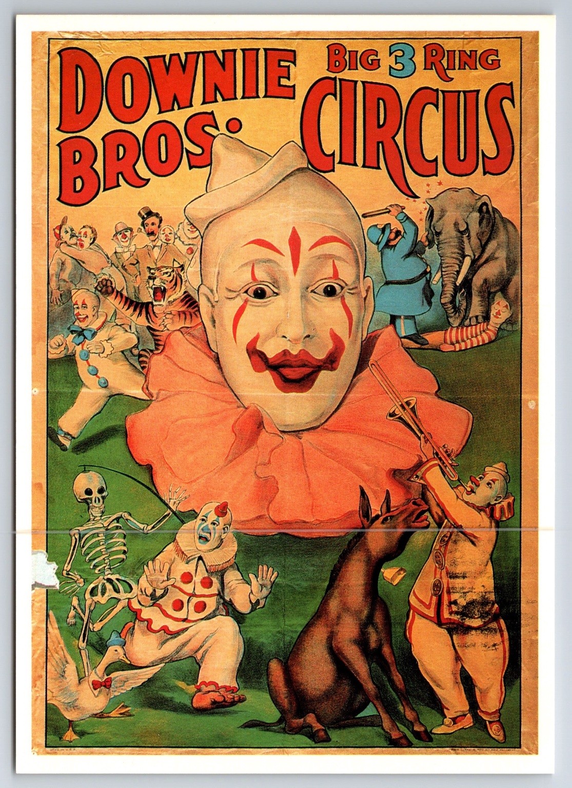 1926 Downie Bros Big 3 Ring Circus Poster Art 4x6 Modern Postcard Clown Elephant