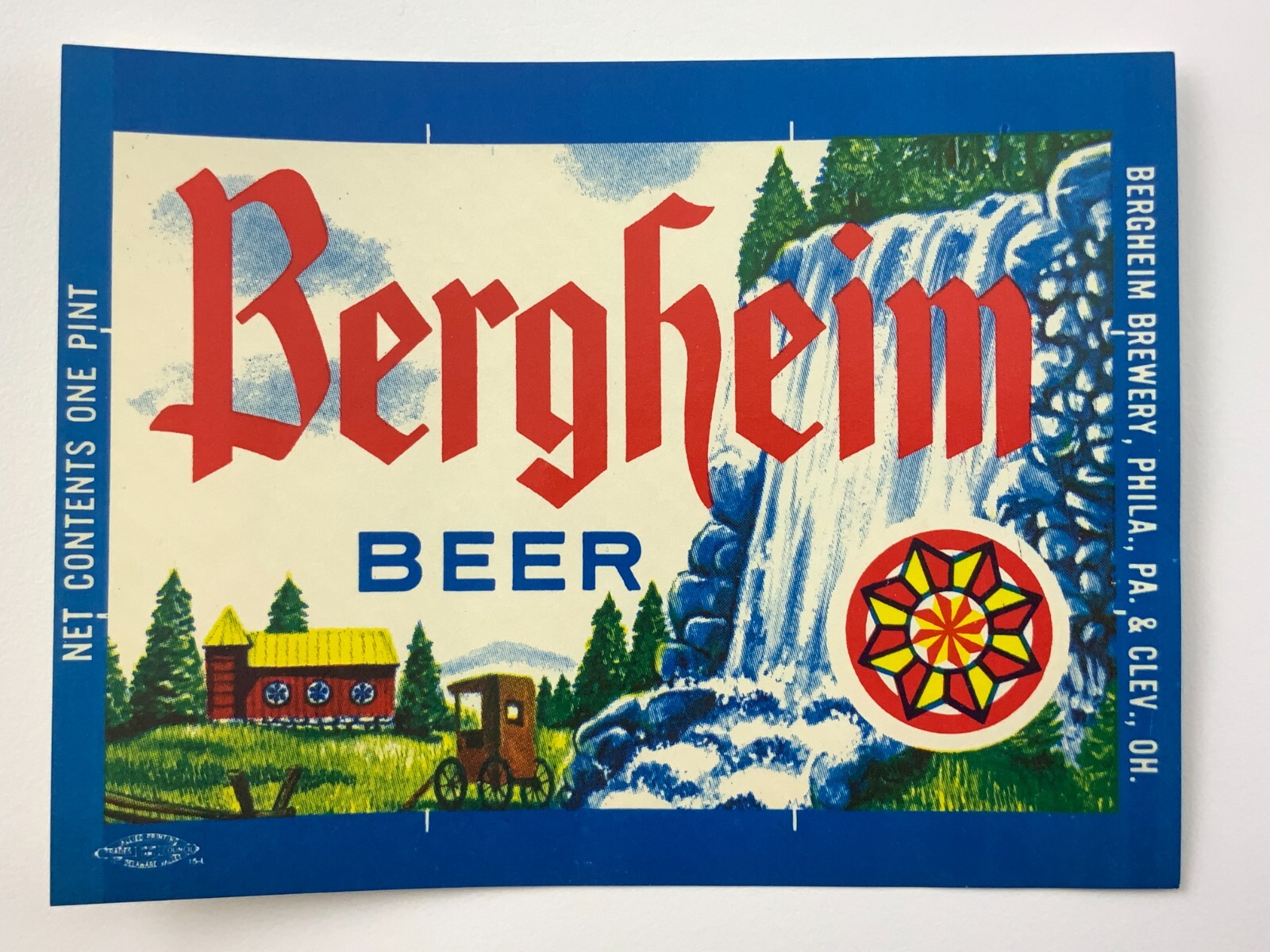 Vintage Bergheim Beer Label Bergheim Brewery Philadelphia AA837