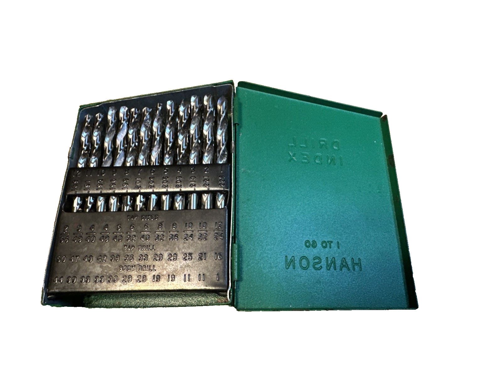 Vintage Hanson Drill Index 1-60 Wire Gauge Complete Set Green Metal Box USA Vintage Hanson Drill Index 1-60 Wire Gauge Complete Set Green Metal Box USA