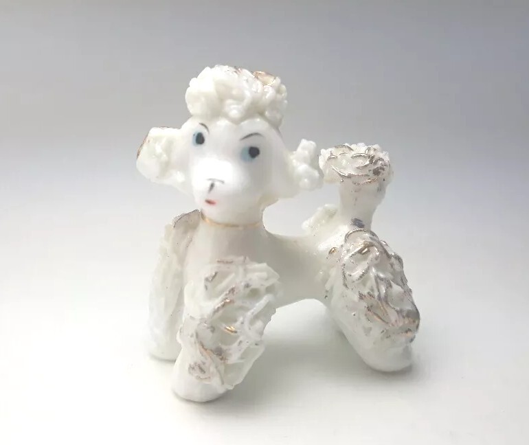 MCM Spaghetti Poodle Figurine White Gold Tone Trim Attitude Eyebrow 2x2\
