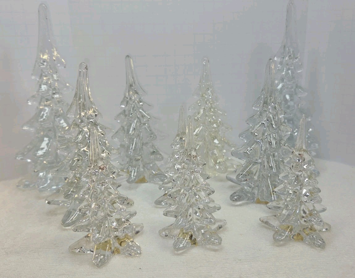 Vintage Two's Company Lot of 10 Clear Glass Christmas Trees Handblown Art Glass Vintage Two's Company Lot of 10 Clear Glass Christmas Trees Handblown Art Glass