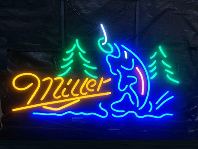  Miller Lite Fishing Get Hooked Fish Trees Neon Lamp Light Sign 24\