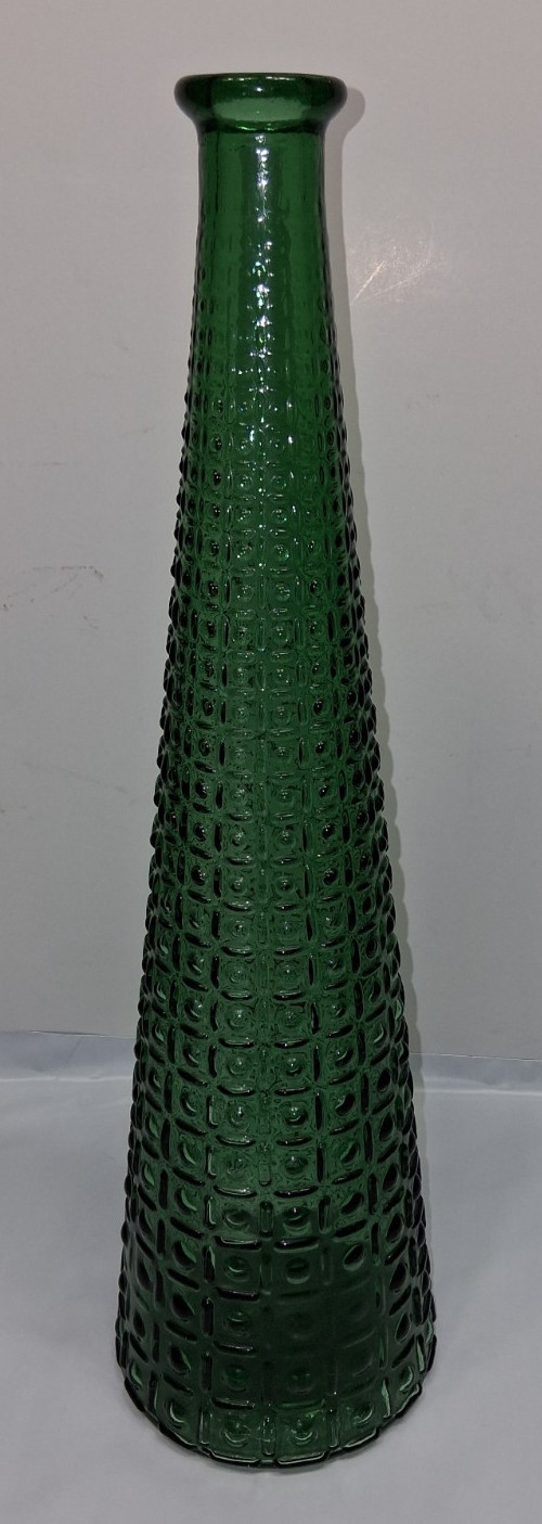 Vintage Italian Empoli Genie Bottle Emerald Green Glass Decanter Hobnail 15.5\
