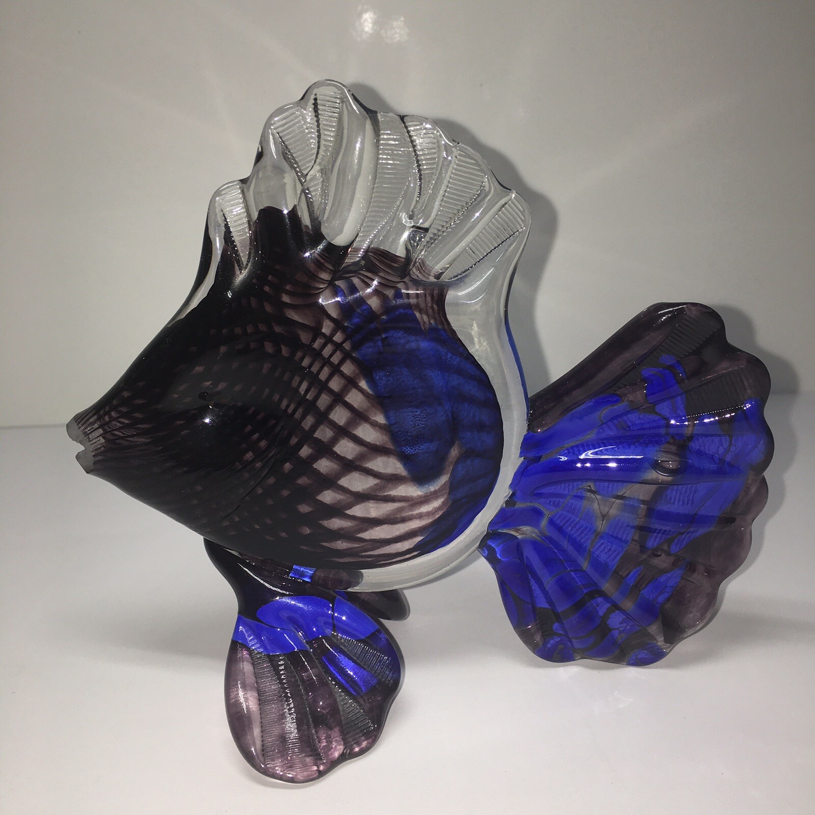 Art Studio Glass Blown Angel Fish Purple Blue Signed Bonny Houston Original