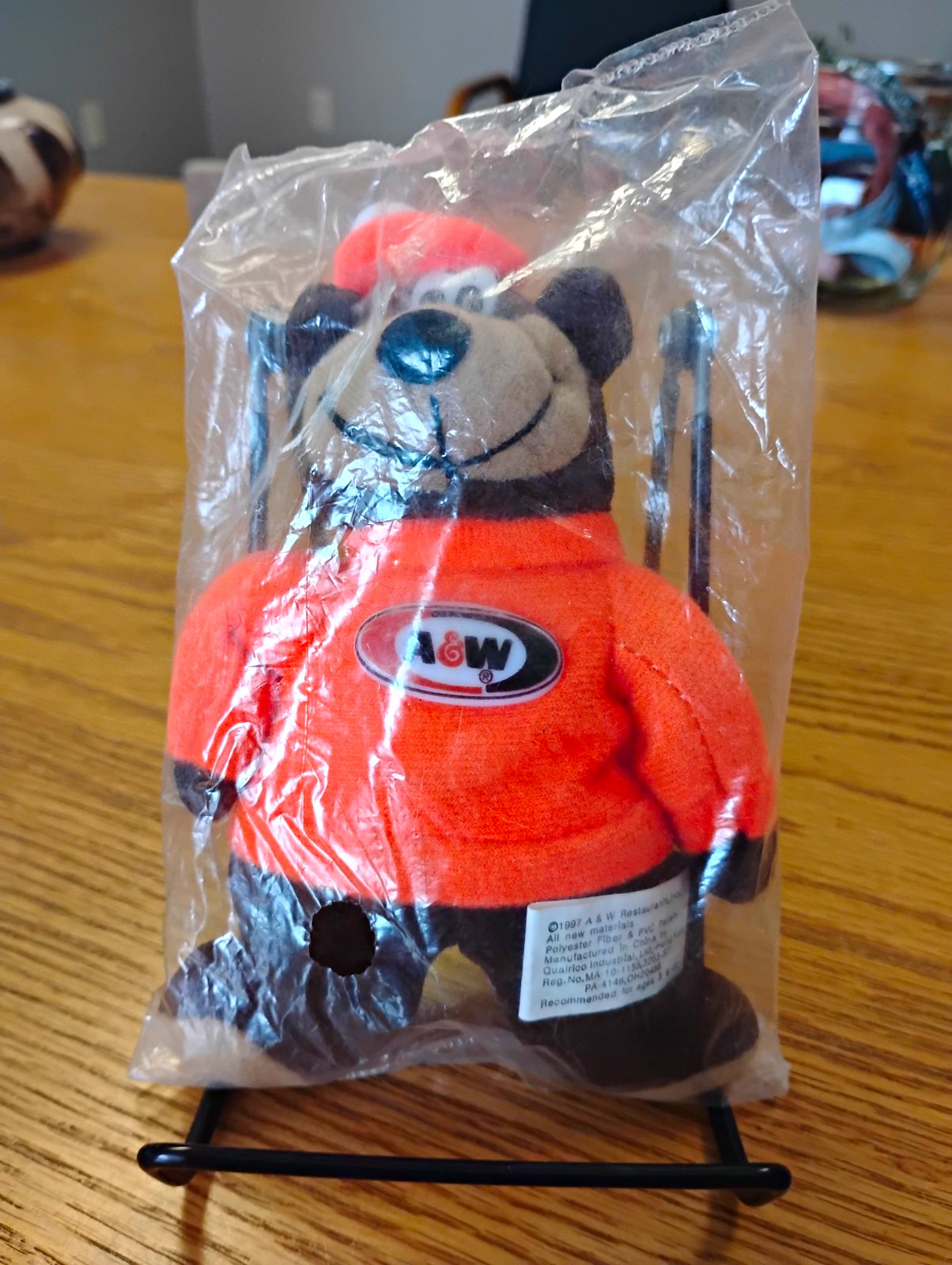 Vintage A&W 1997  Plush Bear Stuffed Toy Orange Shirt Original Soda In Bag