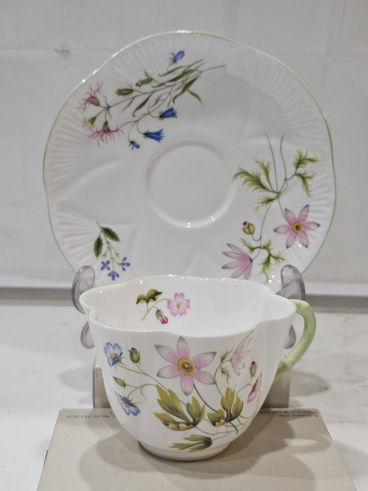 Shelley Wild Anemone 13977 Teacup And Saucer set  Fine Bone China England