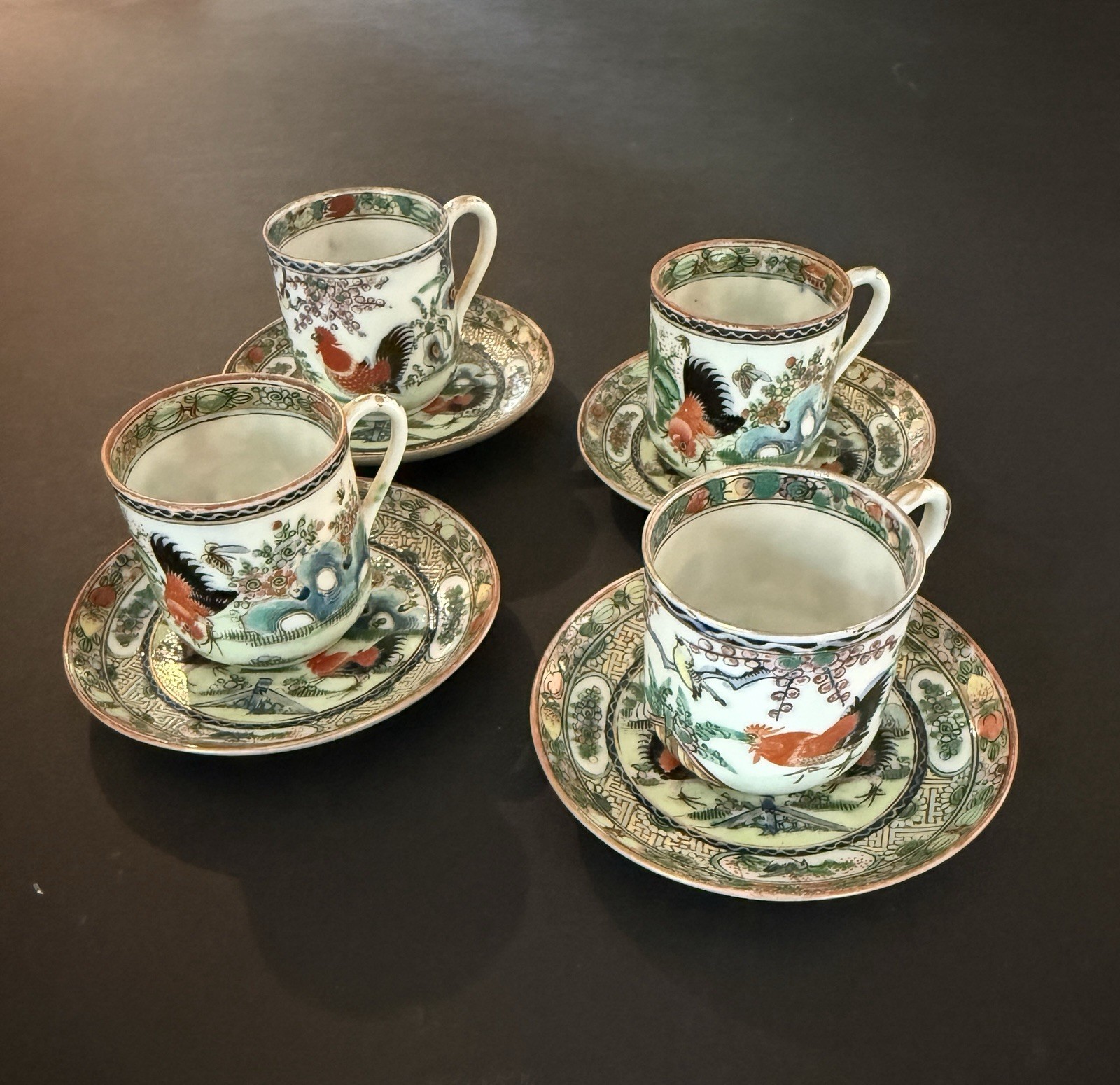 Antique Famille Rose Rooster Porcelain set as shown