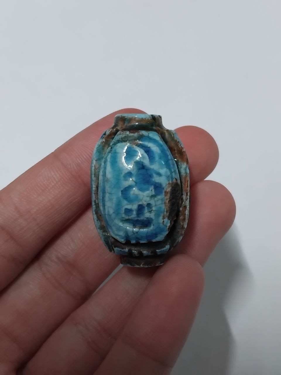 Egyptian Scarab Blue Glazed Stone Pendant Ancient Style Collectible Decor Piece