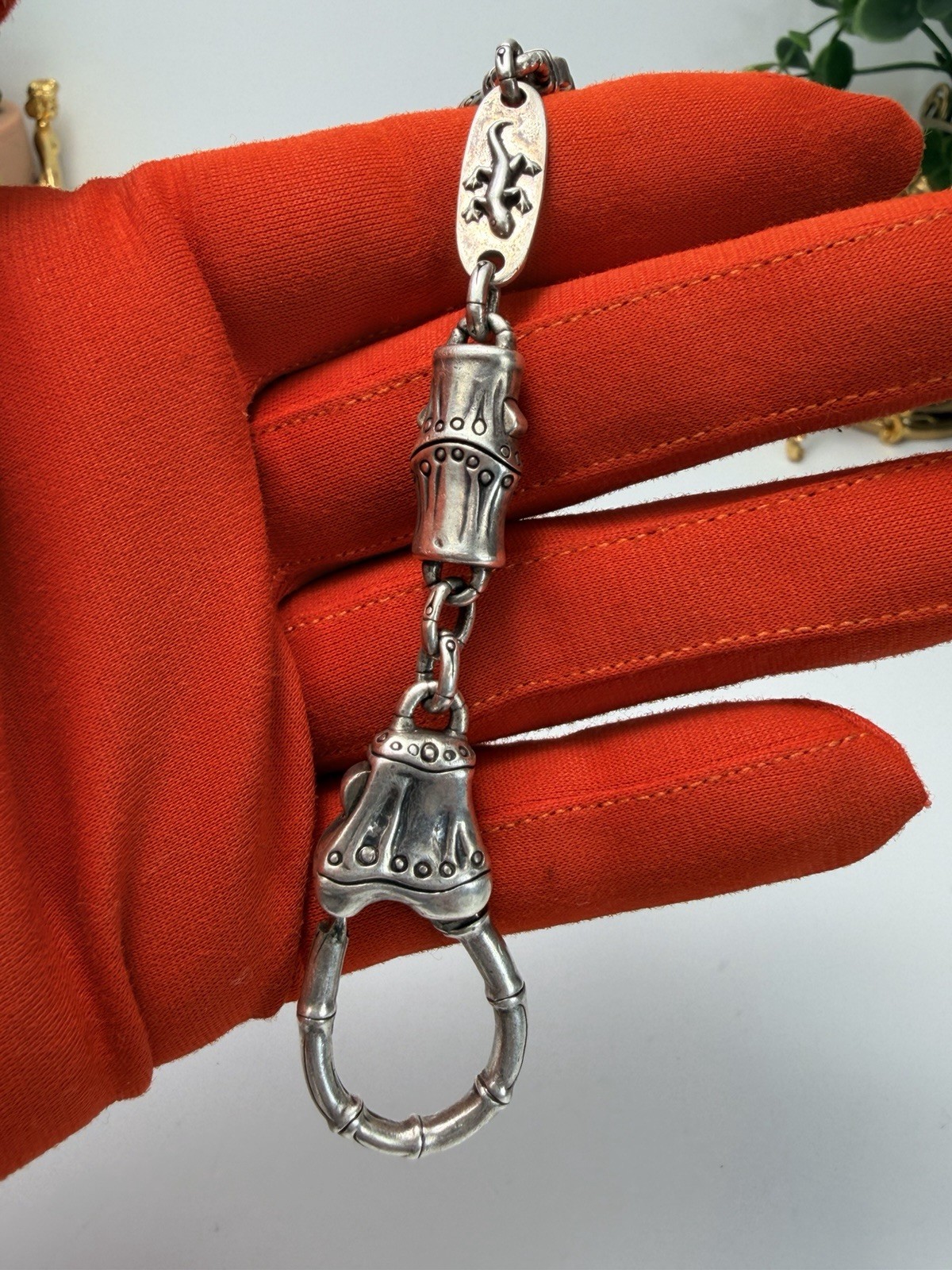 Rare John Hardy Bamboo motif Sterling Silver Keychain Engraved Gothic Unisex