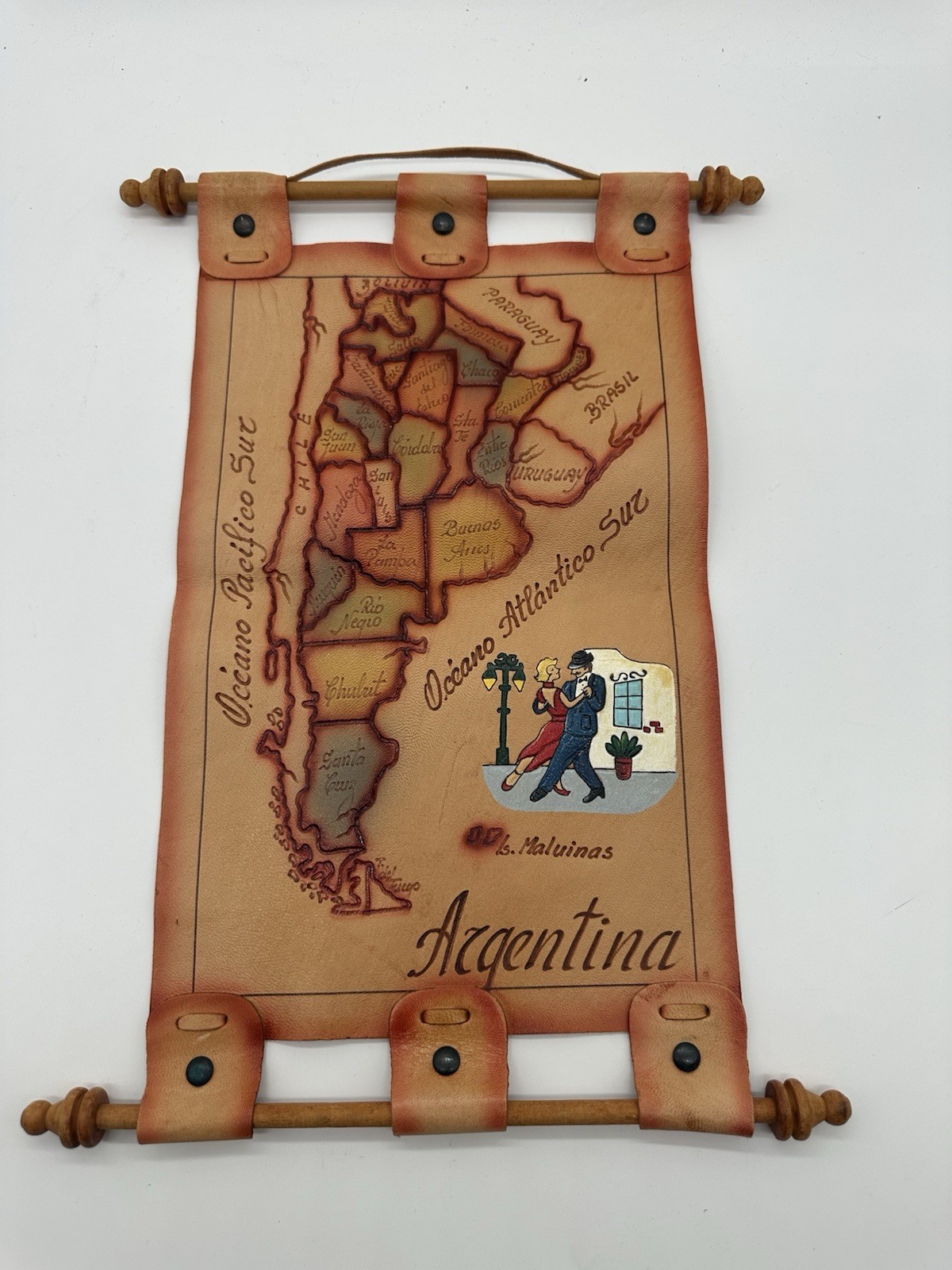 VTG Handmade leather map of Argentina Rare VTG Handmade leather map of Argentina Rare