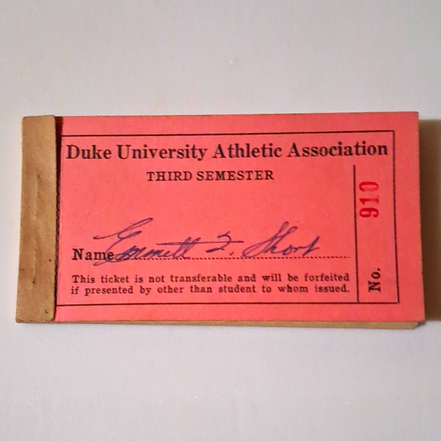 Vintage 1945 -46  Duke University Ticket Booklet Complete,Blue Devils,  WWII