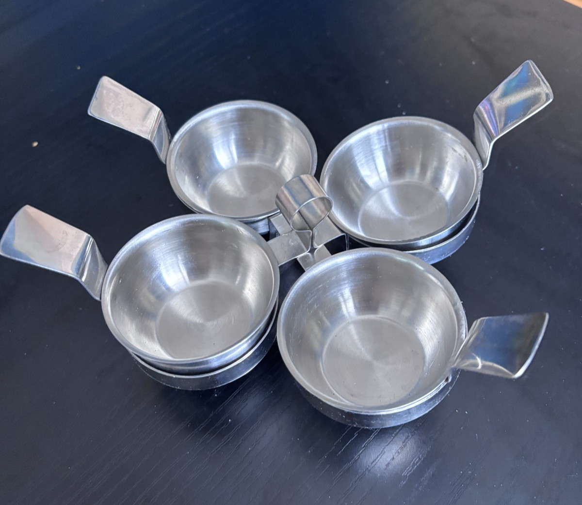 Vintage Stainless Steel 4-Bowl Condiment Server Caddy - Sauce Snack Nuts