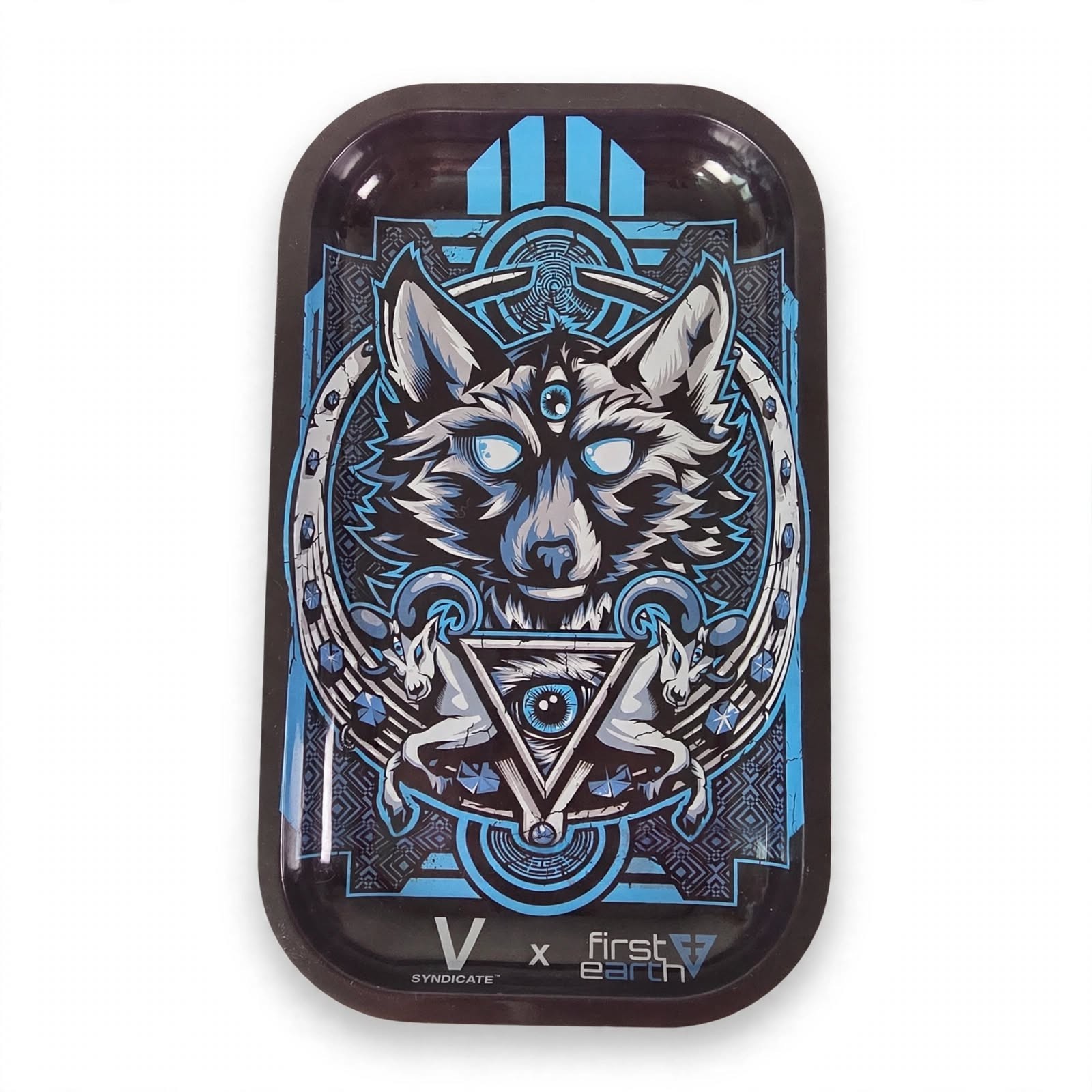V Syndicate Rolling Tray First Earth Wolf 10.5x6.25 Metal Collector Gift Decor