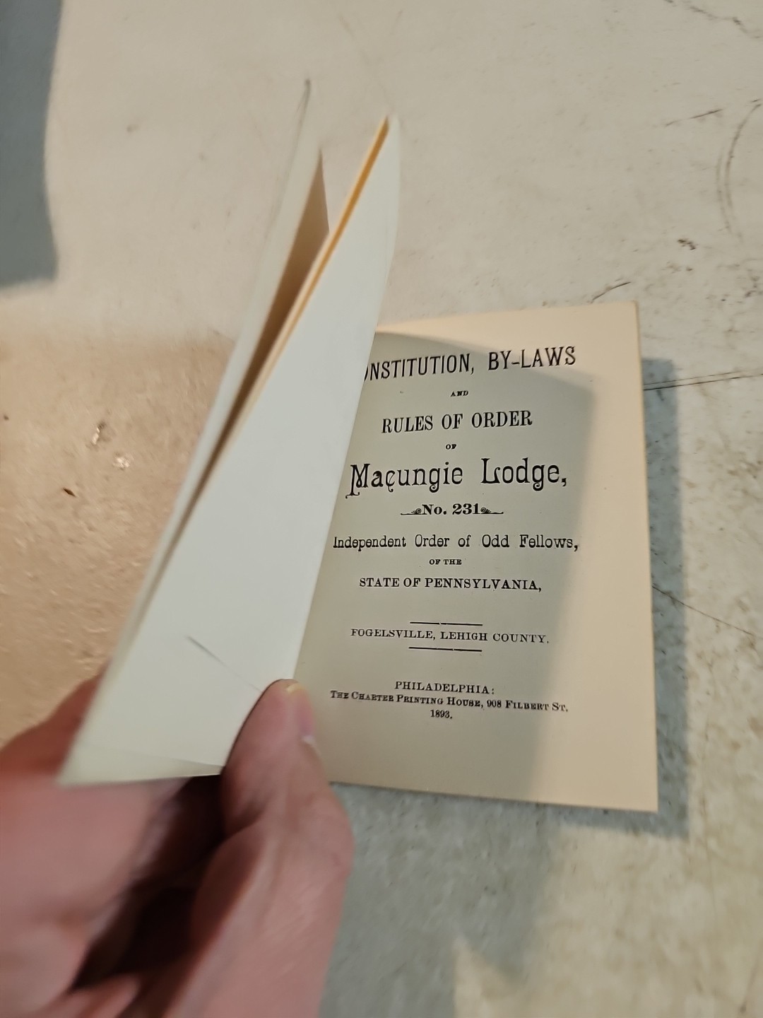 1893 IOOF Odd Fellows Constitution By-Laws Macungie Lodge #231 Fogelsville, PA 