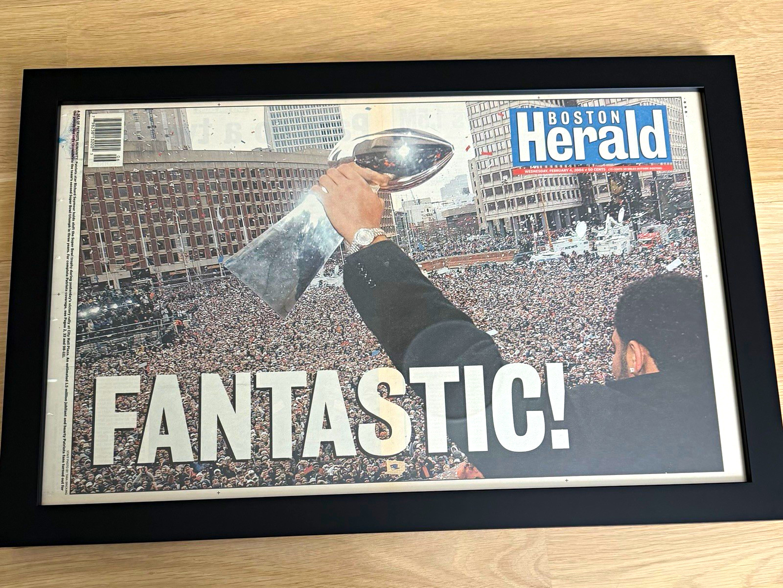 Beautifully framed Boston Herald Front Page 2/4/04 - Patriots 2nd victory parade