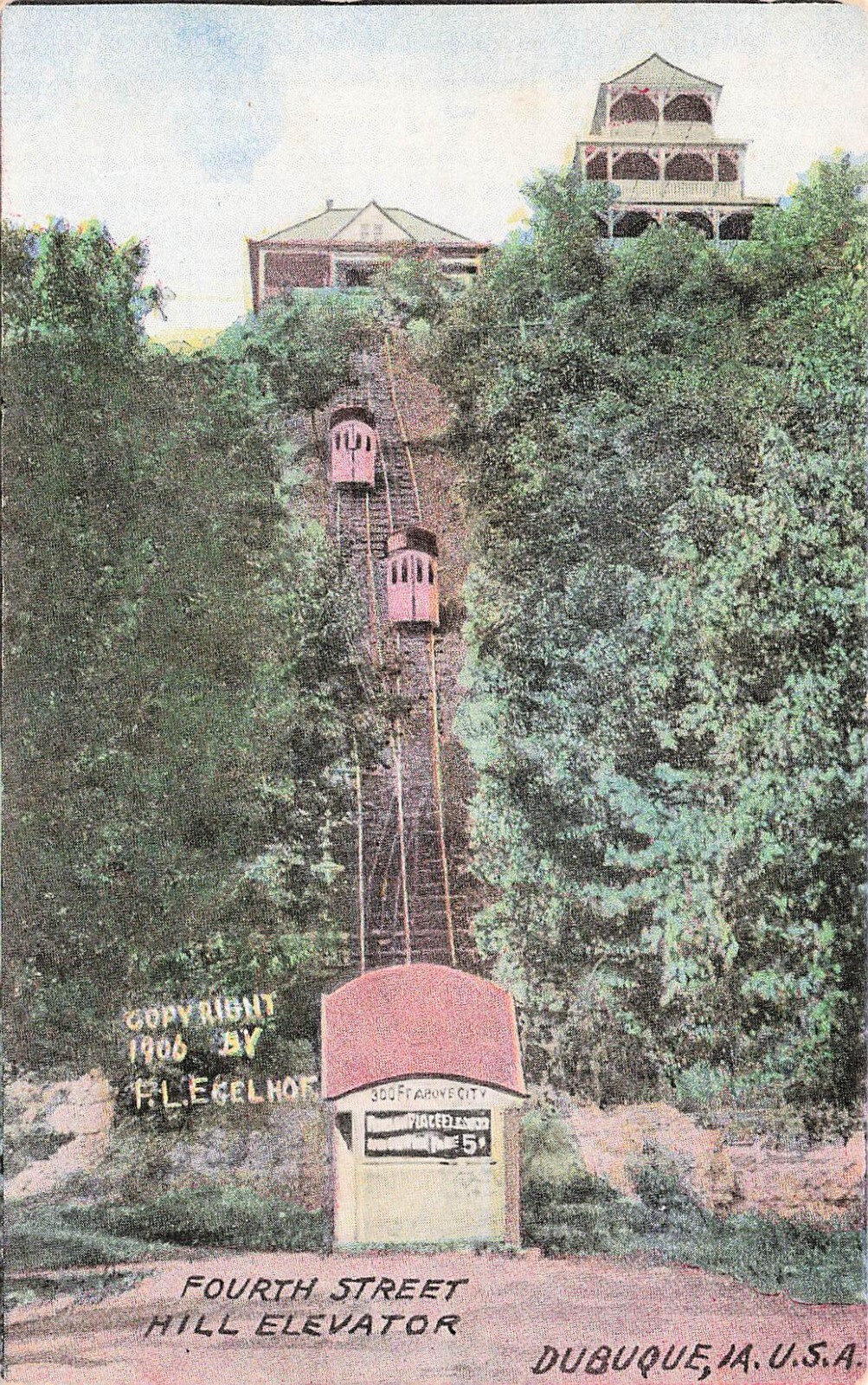 Dubuque Iowa Fenelon Place Elevator Incline Railroad Train c1906 Vtg Postcard E6