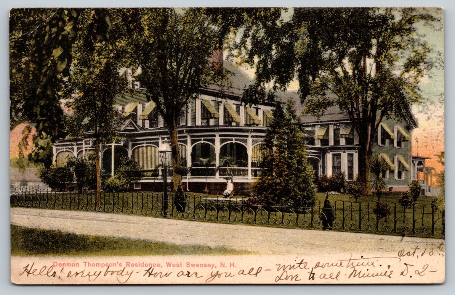 Denman Thompson\'s Residence Postcard West Swasey NH Vintage 1900s Denman Thompson\'s Residence Postcard West Swasey NH Vintage 1900s