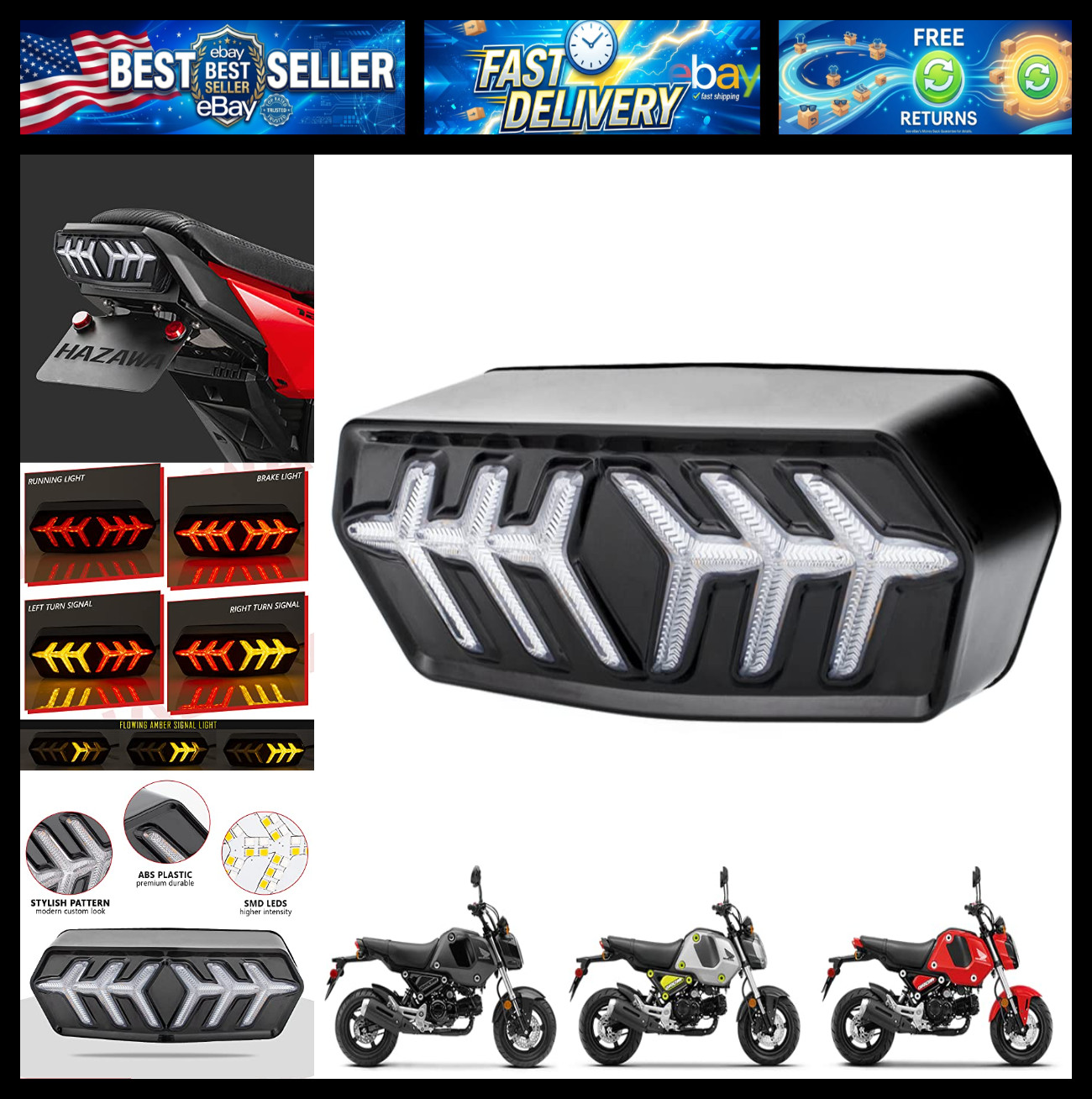 Grom Integrated Tail Light with Turn Signal Sequential Led SMD Motorcycle Tailli