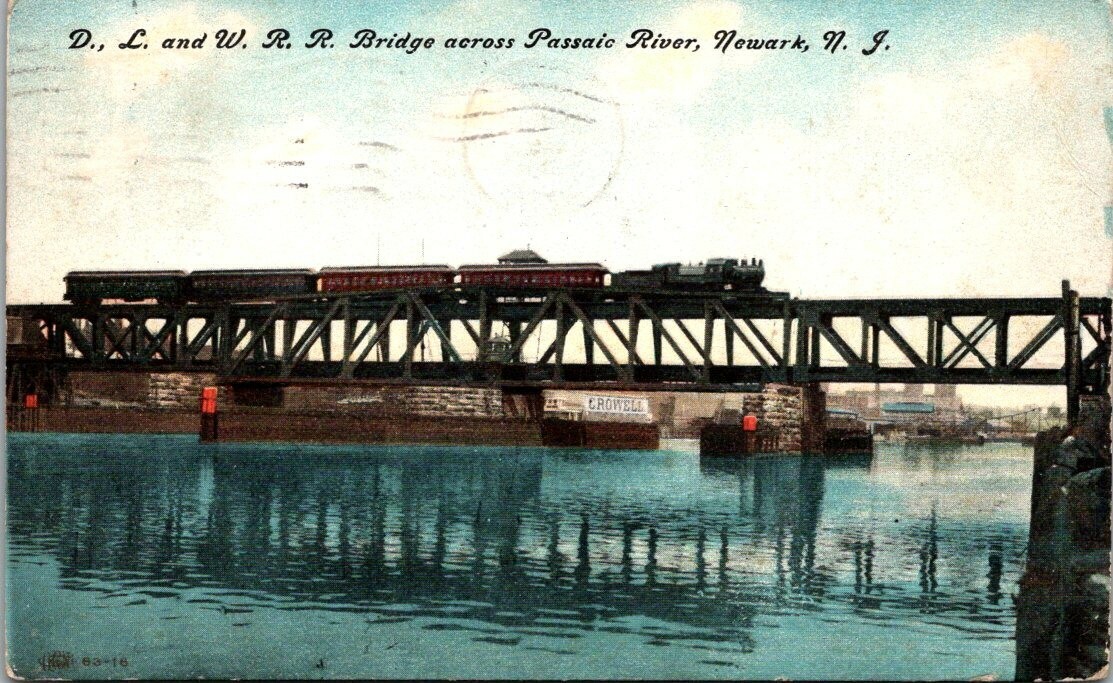 Postcard DL & WRR Bridge Across Passaic River Newark NJ 1910