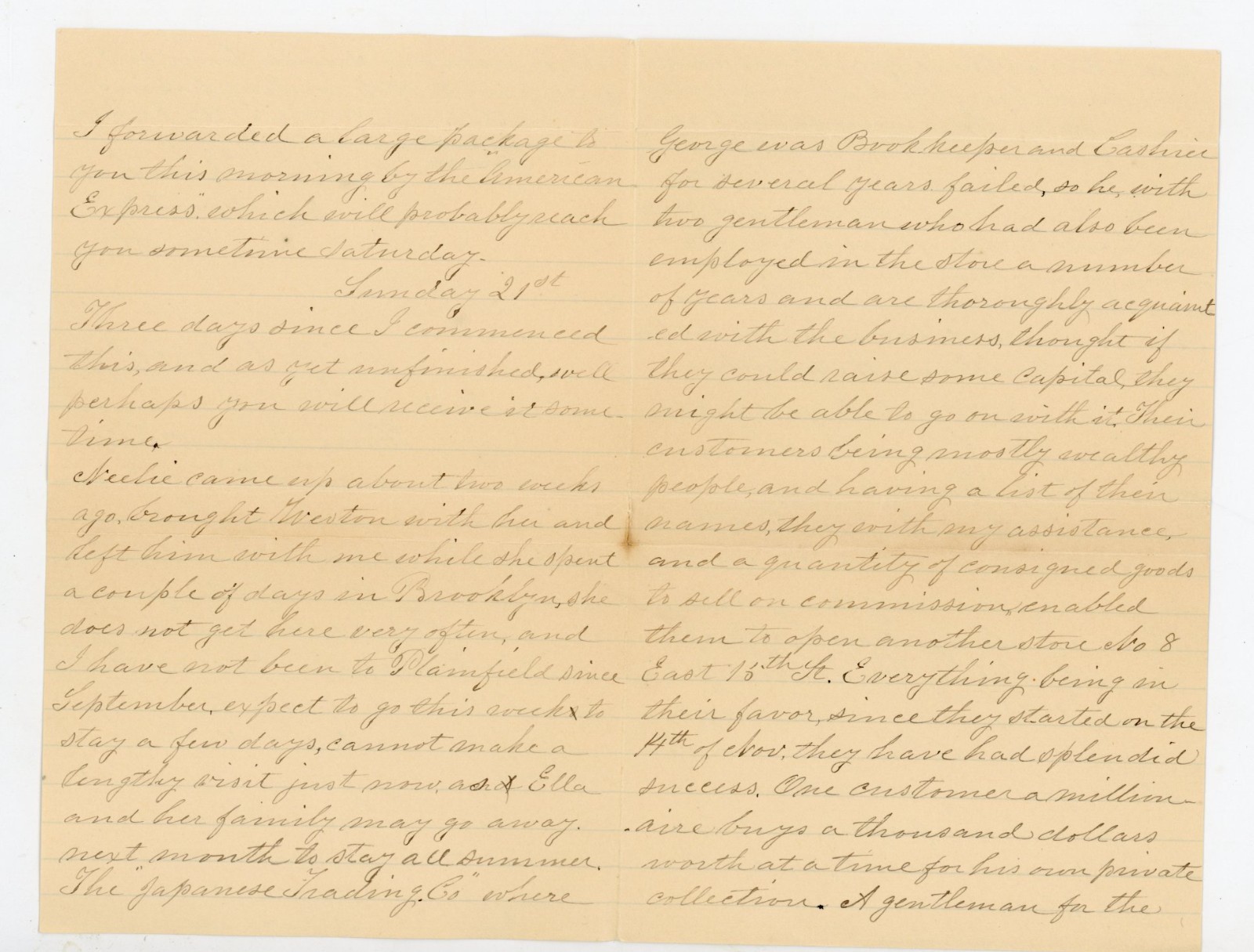 1895 New York to Park Ridge IL Postal History Letter: Japanese Trading Co Art 1895 New York to Park Ridge IL Postal History Letter: Japanese Trading Co Art