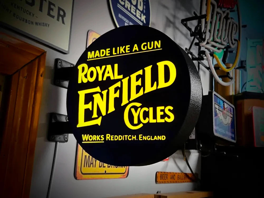 Royal Enfield Motorcycle LED Sign Double Sided 9 Inch 3D Printed Garage Man Cave