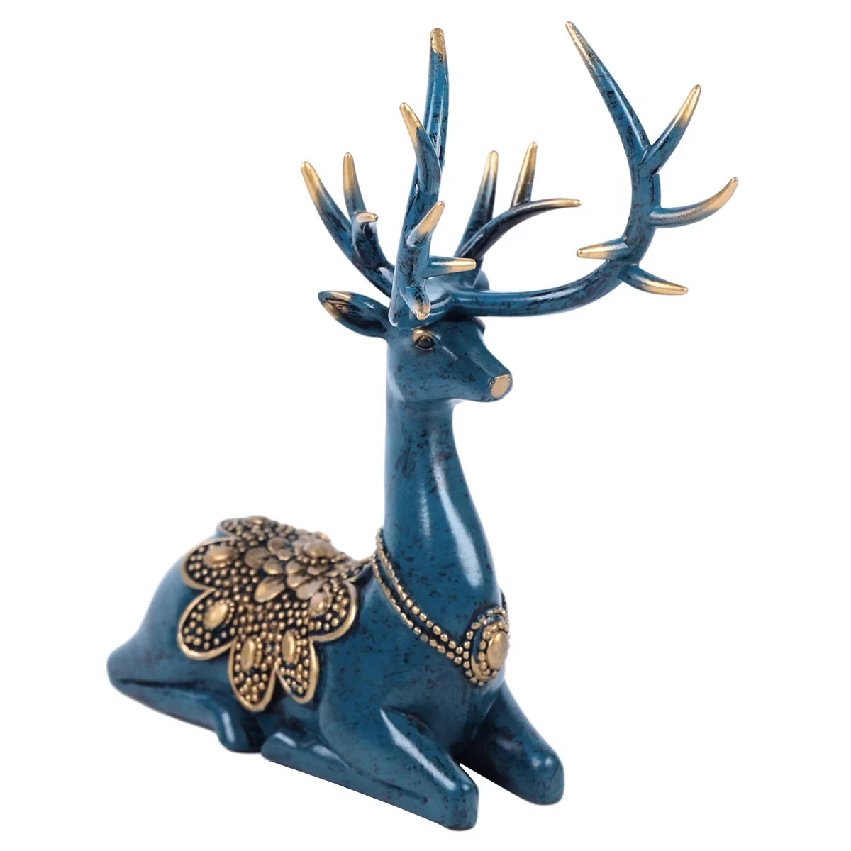 Authentic Deer Statue Set Resin Hand Painted Blue | for Royal home and office