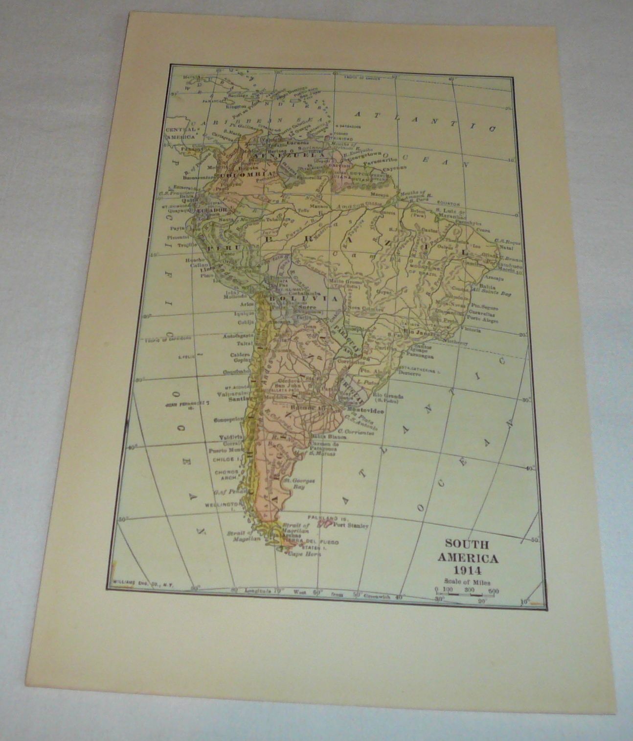 1918 map ~ SOUTH AMERICA 1914