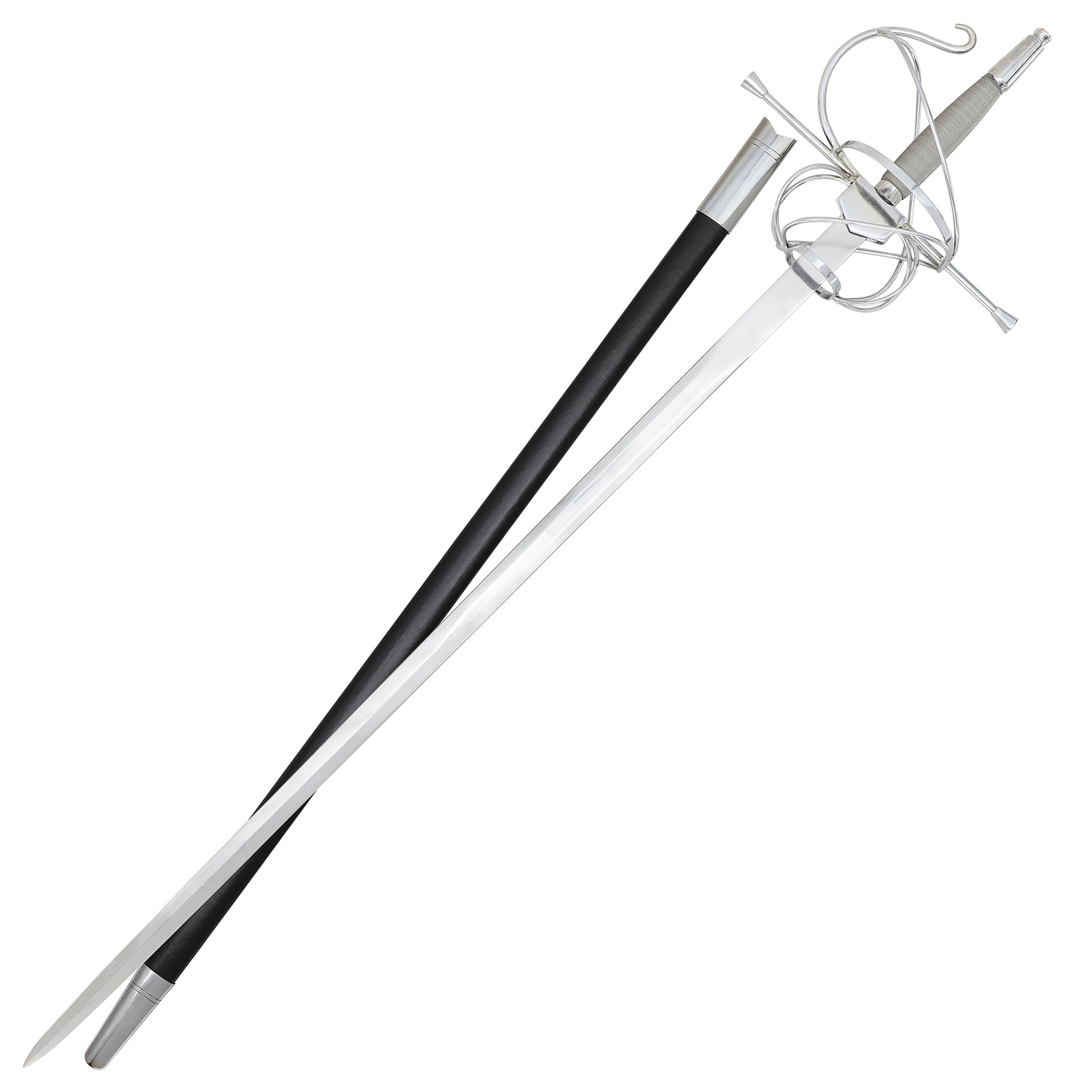 Historical Swept Hilt Rapier Sword  EN45 steel Blade / Leather-Wrapped Grip