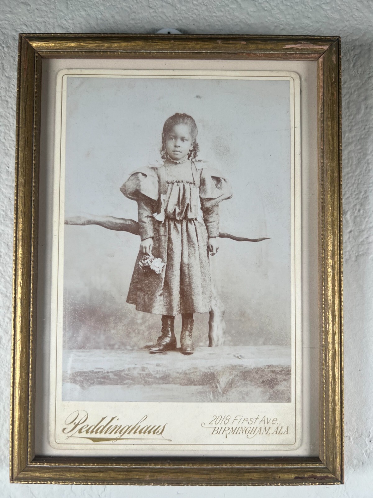 C. 1890s FRAMED CABINET CARD CUTE AFRICAN AMERICAN GIRL BIRMINGHAM ALABAMA